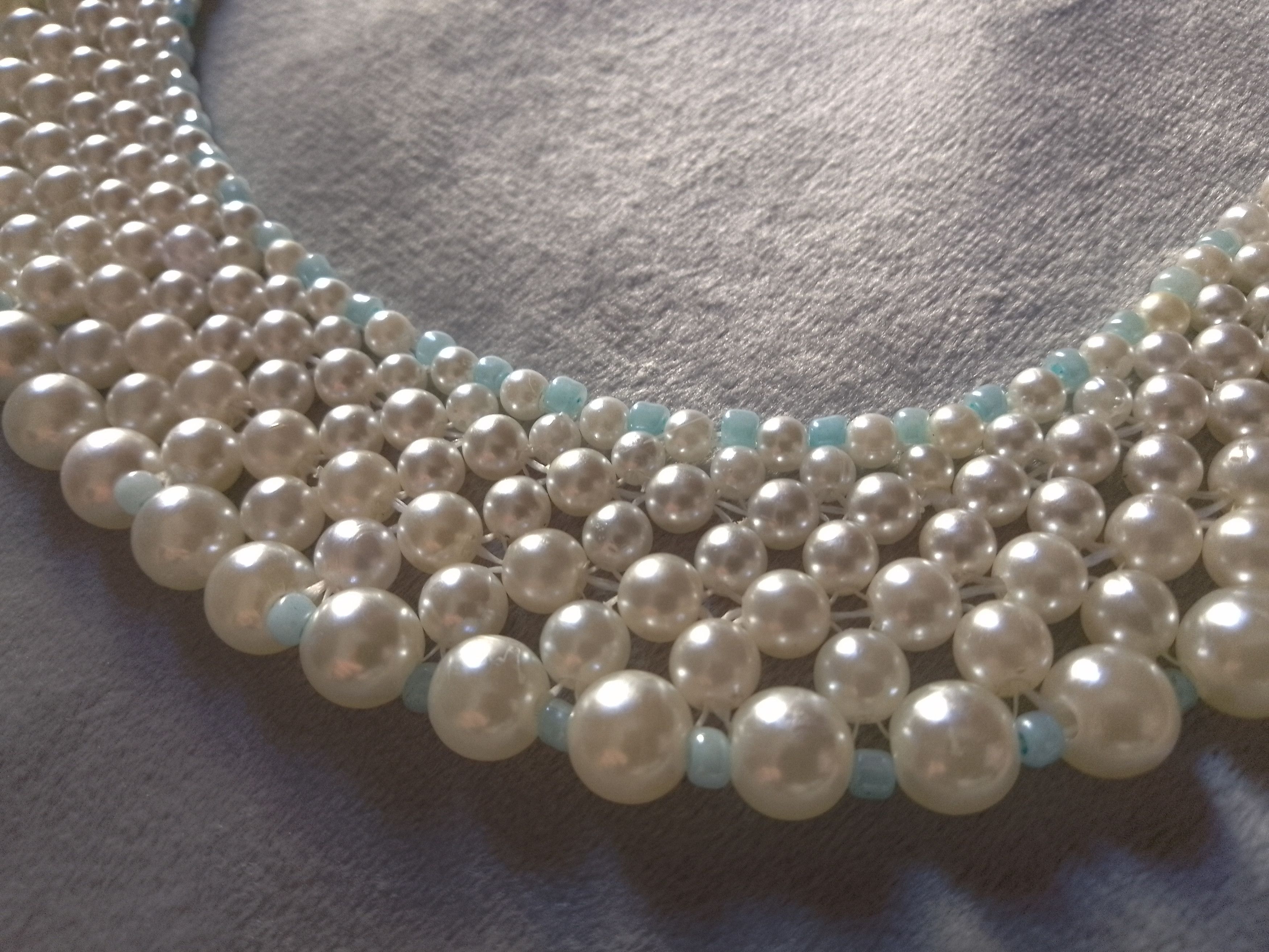 Handmade Necklace White Pearls Netted Elegant Wedding Size ONE SIZE - 4 Thumbnail