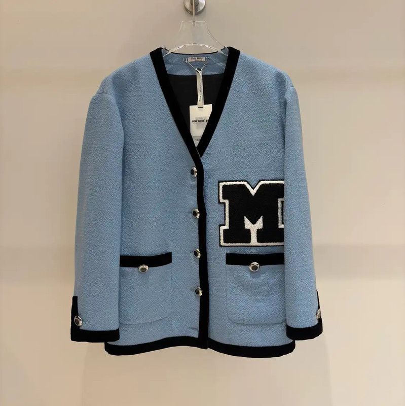 Miu Miu Miu Miu Women's Blue Wool Long Sleeve Cardigan 0089 Size S / US 4 / IT 40 - 1 Thumbnail