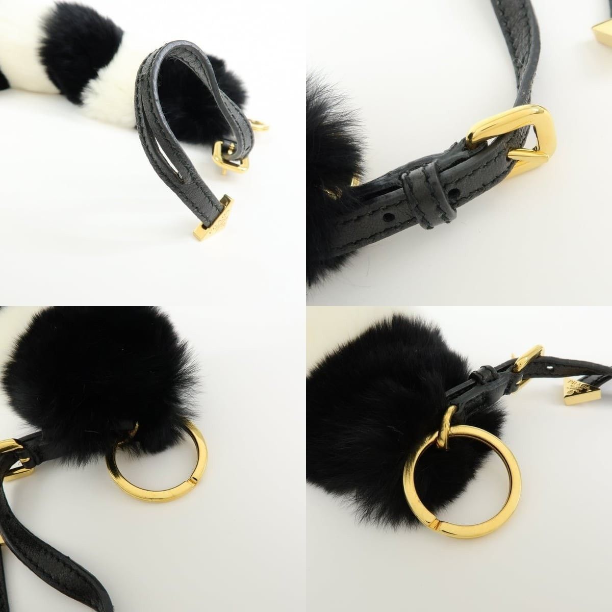 Prada Prada Striped Rabbit Fur Bag Charm Black and White Size ONE SIZE - 4 Thumbnail