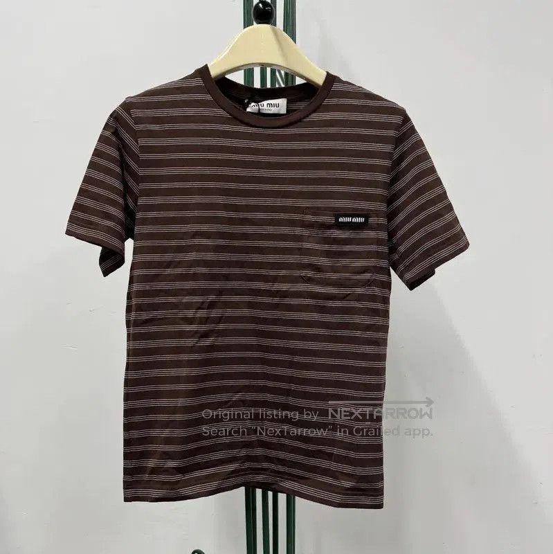 Miu Miu Brown Striped Cotton Summer T-Shirt .