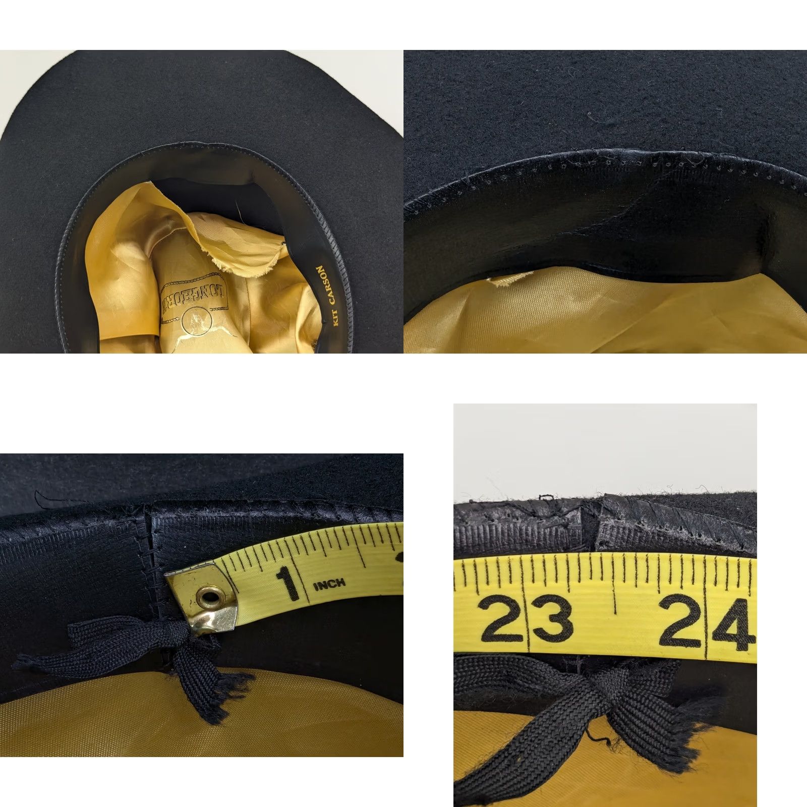 FELT VINTAGE Longhorn Kit Carson Felt Fedora Western Hat 23.5" Circ 7 3/8 Black Fedora Mens Hat Size ONE SIZE - 9 Thumbnail