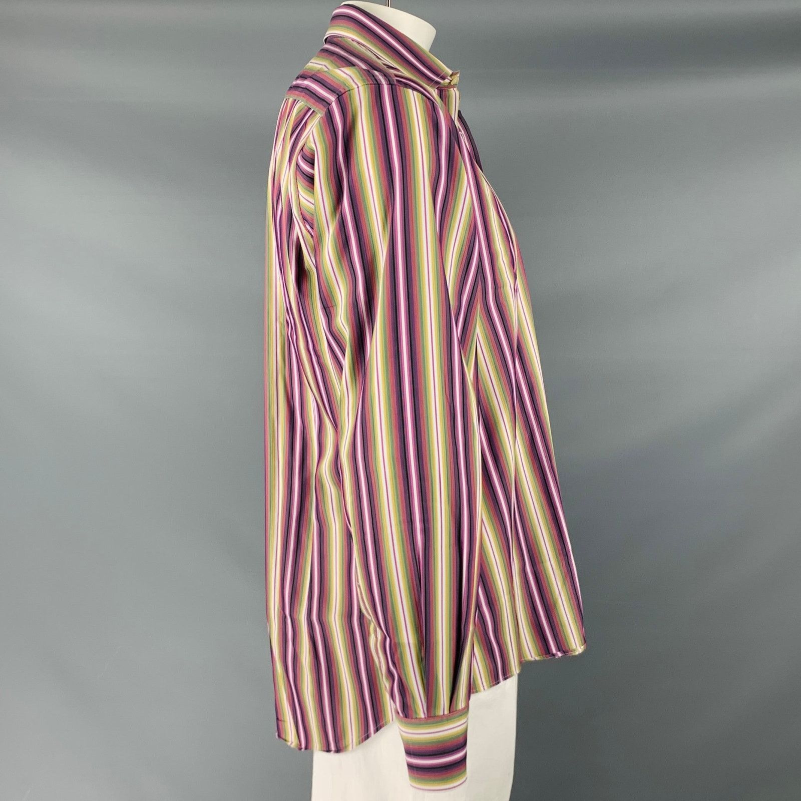 Etro ETRO Purple Green Stripe Cotton Button Up Long Sleeve Shirt Size US XL / EU 56 / 4 - 3 Thumbnail