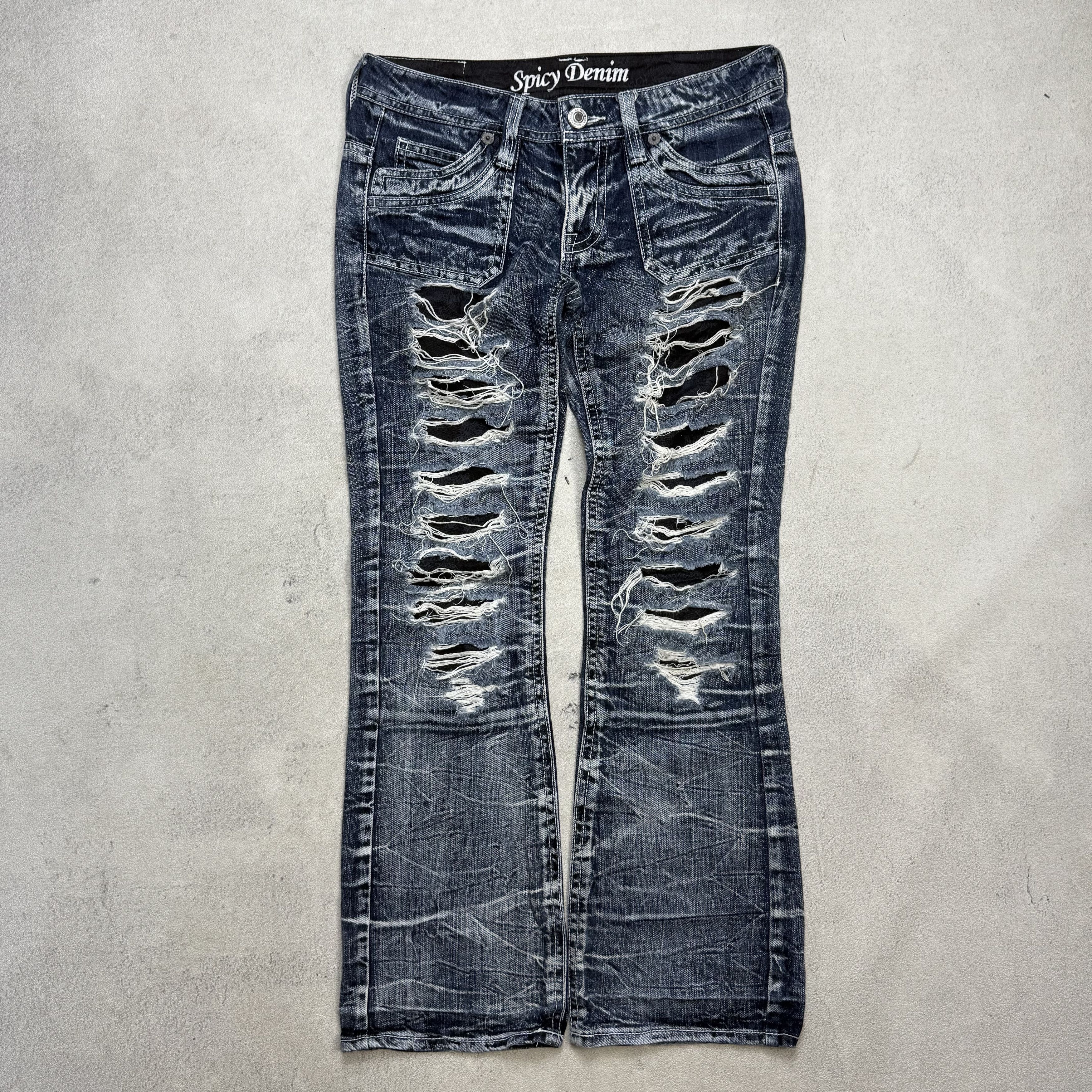Japanese Brand Spicy Denim Flare Distressed Jeans Low Rise Size US 32 / EU 48 - 1 Thumbnail