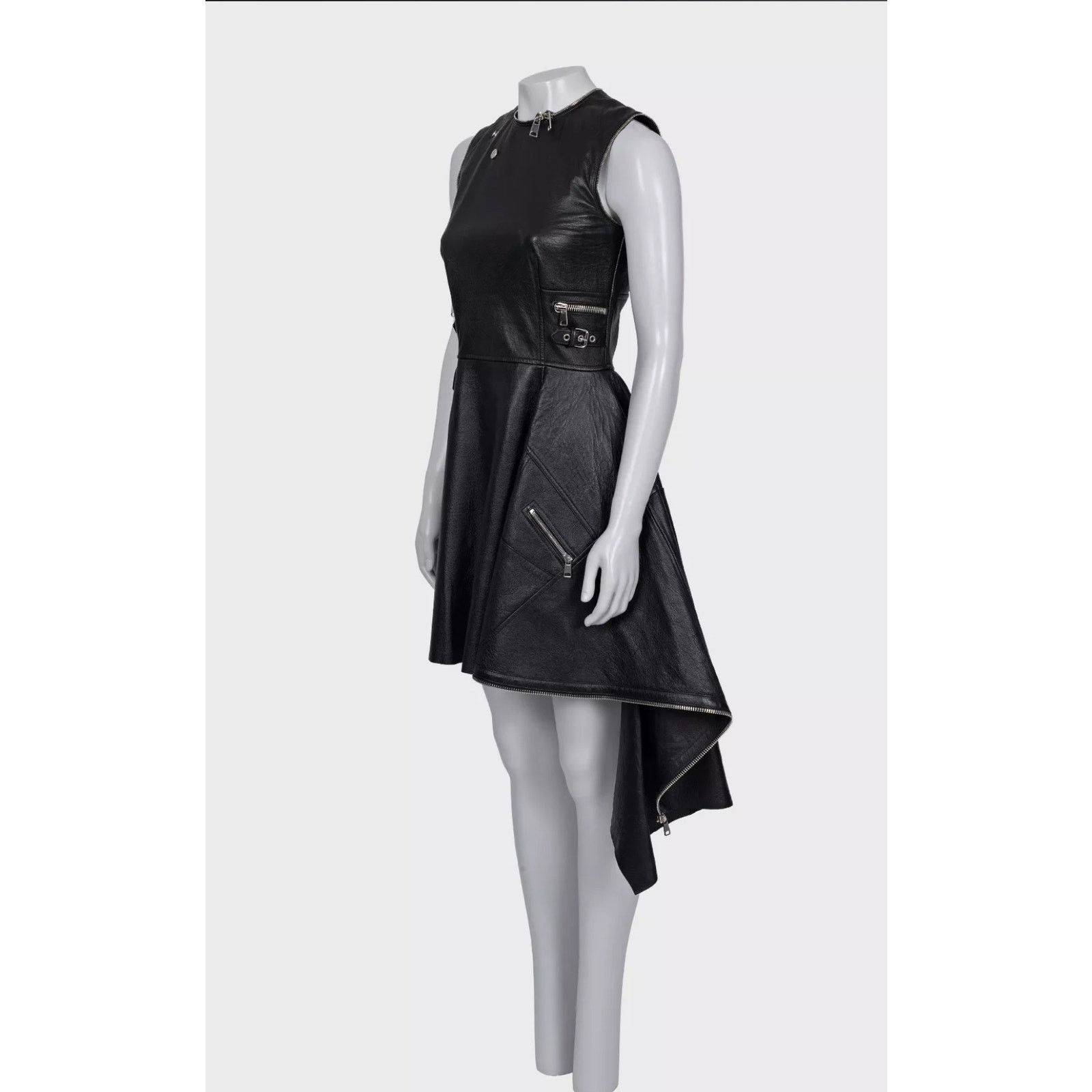 Alexander McQueen Alexander McQueen Black Leather Asymmetric Dress Sz.40 IT Size S / US 4 / IT 40 - 2 Thumbnail