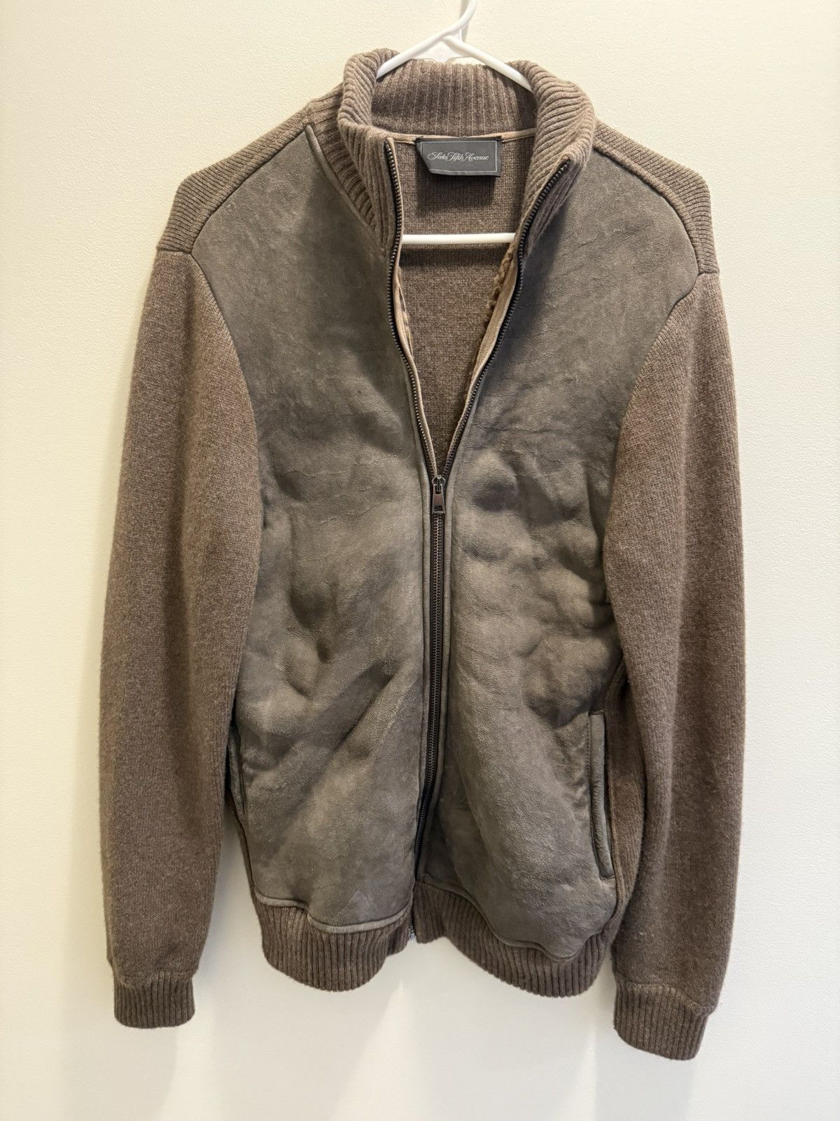 Saks Fifth Avenue Calf Skin Plated Wool Lined Zip Sweater Size US M / EU 48-50 / 2 - 1 Thumbnail