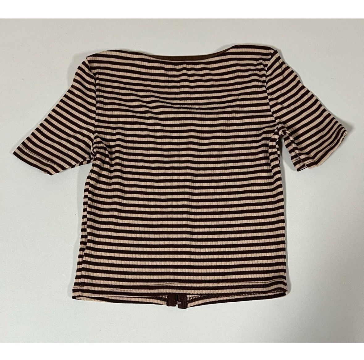 Japanese Brand Brown Tan Beige Striped Corset Shirt Top Blouse Tee Size S🤎✨ Size S / US 4 / IT 40 - 4 Thumbnail