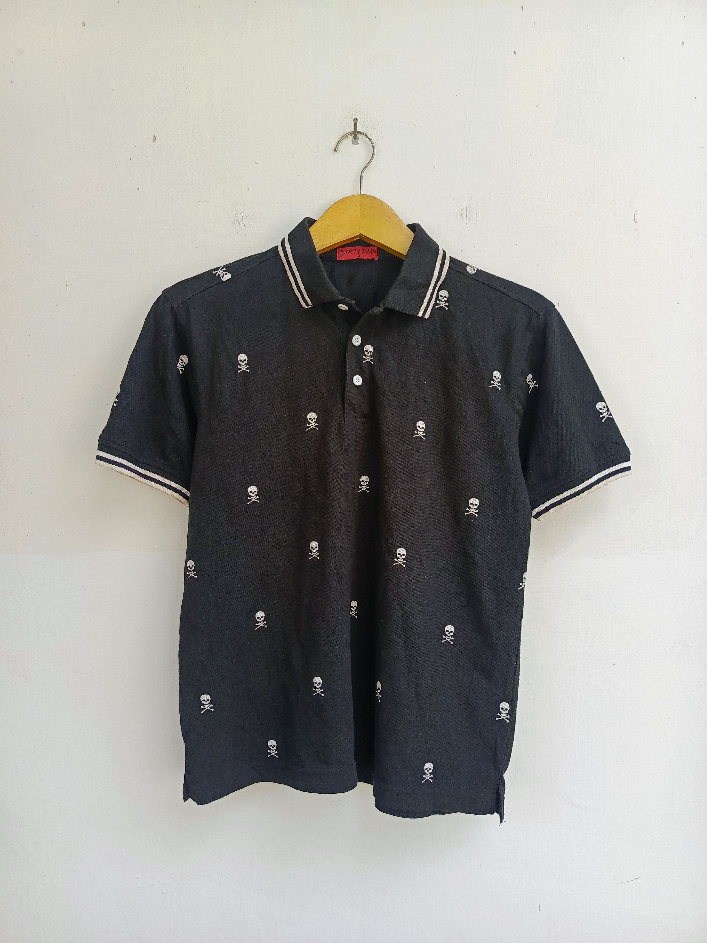 Japanese Brand Dirty Dad All-Over Skull Print Polo Shirt Black Size US M / EU 48-50 / 2 - 1 Thumbnail