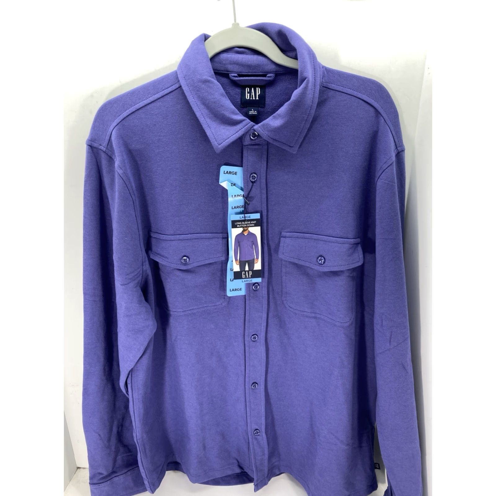 Gap Gap Knit Shirt Men L Blue Purple Button Long Sleeve Cotton Blend Stretch NWT Size US L / EU 52-54 / 3 - 2 Thumbnail