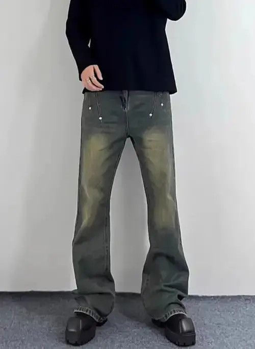 Jean Vintage distressed studded wide-leg jeans Size US 32 / EU 48 - 4 Thumbnail