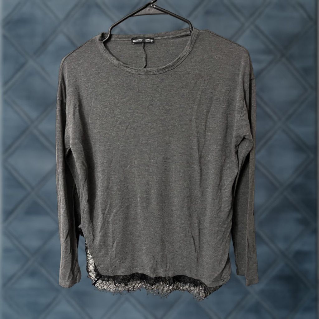 Zara Vintage Zara Women's Small Lace Hem Long Sleeve Pullover Shirt Gray Casual Fall Womens Size S / US 4 / IT 40 - 1 Thumbnail