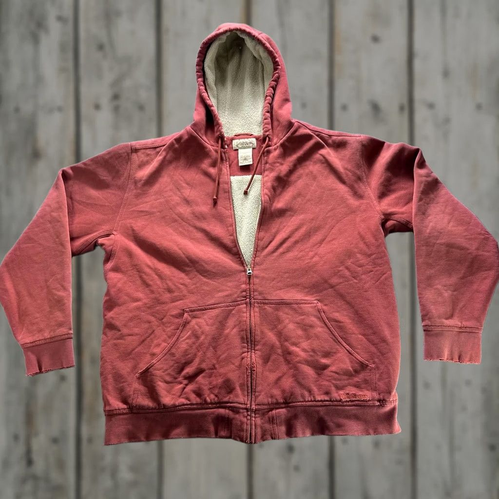 Vintage L.L. Bean Katahdin Iron Works Hoodie Mens LT Red Sherpa Lined Full Zip Fleece Size US L / EU 52-54 / 3 - 1 Thumbnail