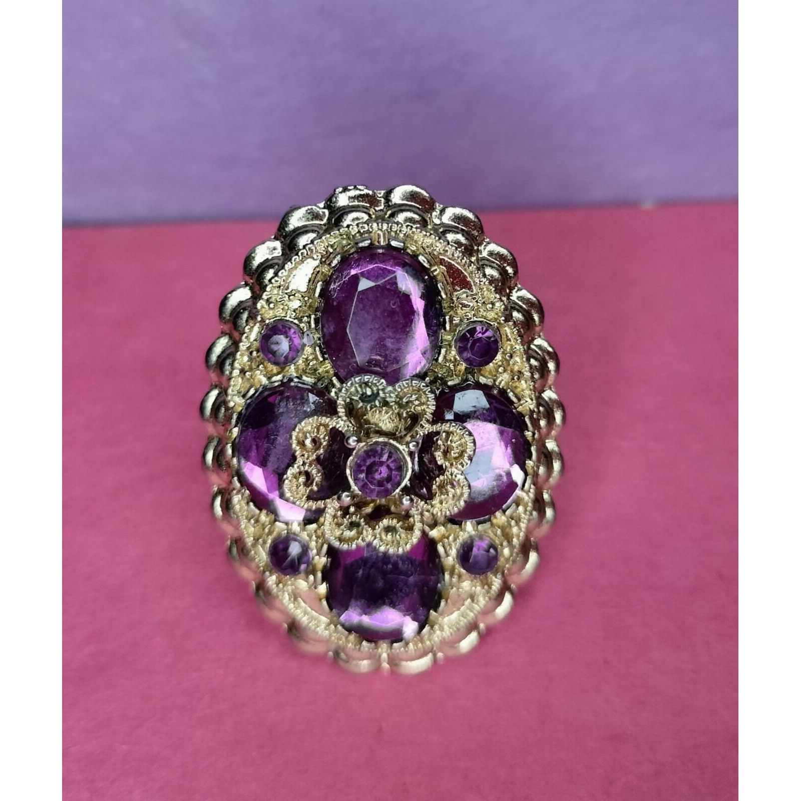 Vintage Purple Amethyst Cocktail Ring Stretch Band 1 Size Jewelry Bo Size ONE SIZE - 2 Thumbnail