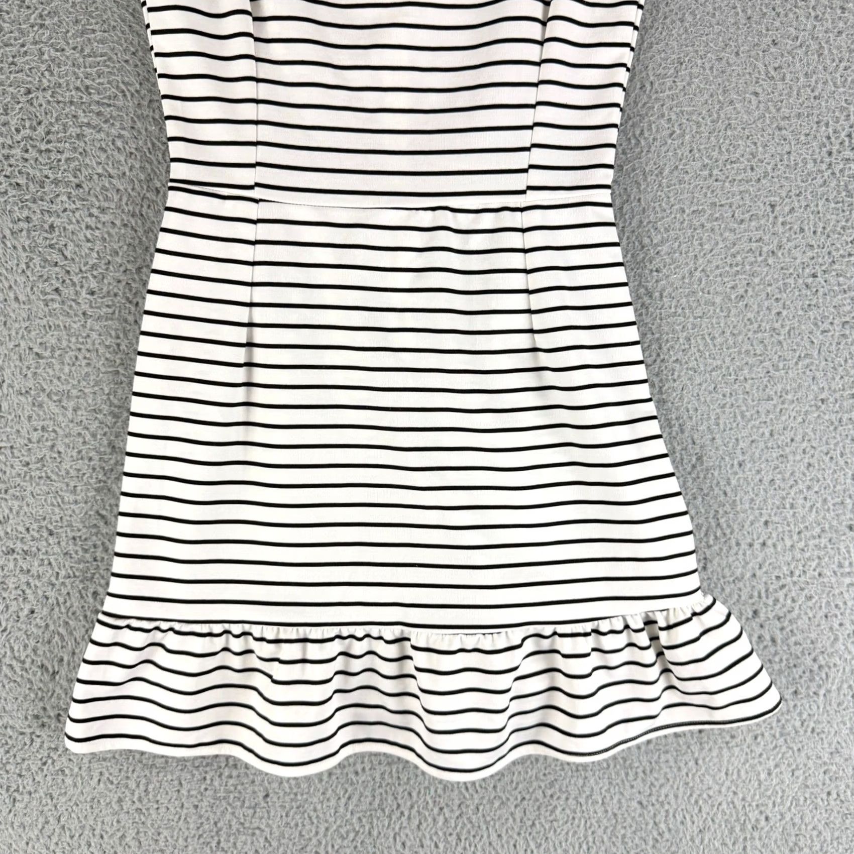 Vintage Maeve Fit Flare Dress Womens M White Striped Ruffle Square Neck Jersey Polyester Spandex Casual Workwear of-the-moment Nautical Preppy City Designer Size M / US 6-8 / IT 42-44 - 3 Thumbnail