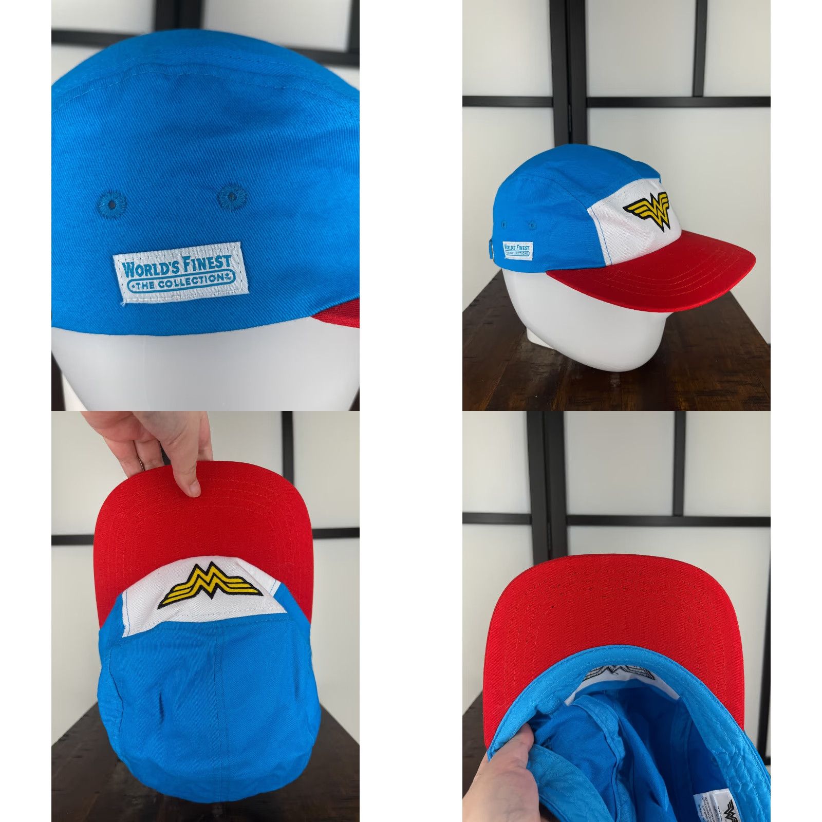 Vintage Wonder Woman Hat Cap Strap Back Adult One Size Blue Red 100% Cotton 5 Panel DC Comics Size ONE SIZE - 8 Thumbnail