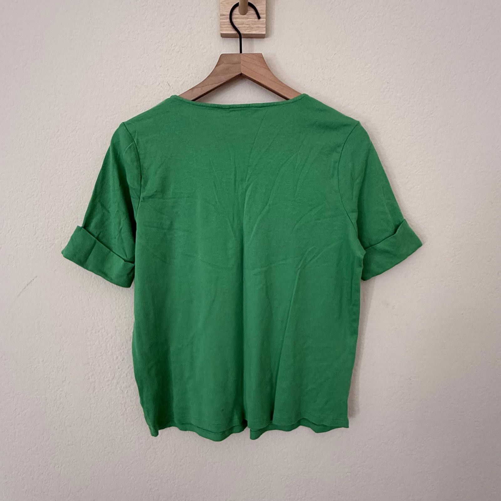 Polo Ralph Lauren Ralph Lauren Shirt Women's IX Green Short Sleeve V-Neck Size L / US 10 / IT 46 - 4 Thumbnail