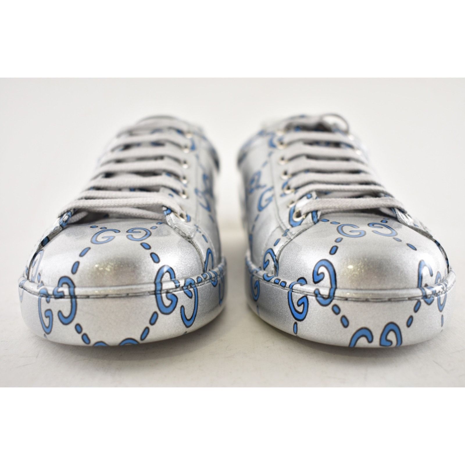 Gucci Gucci New Ace Silver Blue Ghost GG Leather Sneakers 9.5/10.5 Size US 10.5 / EU 43-44 - 8 Thumbnail