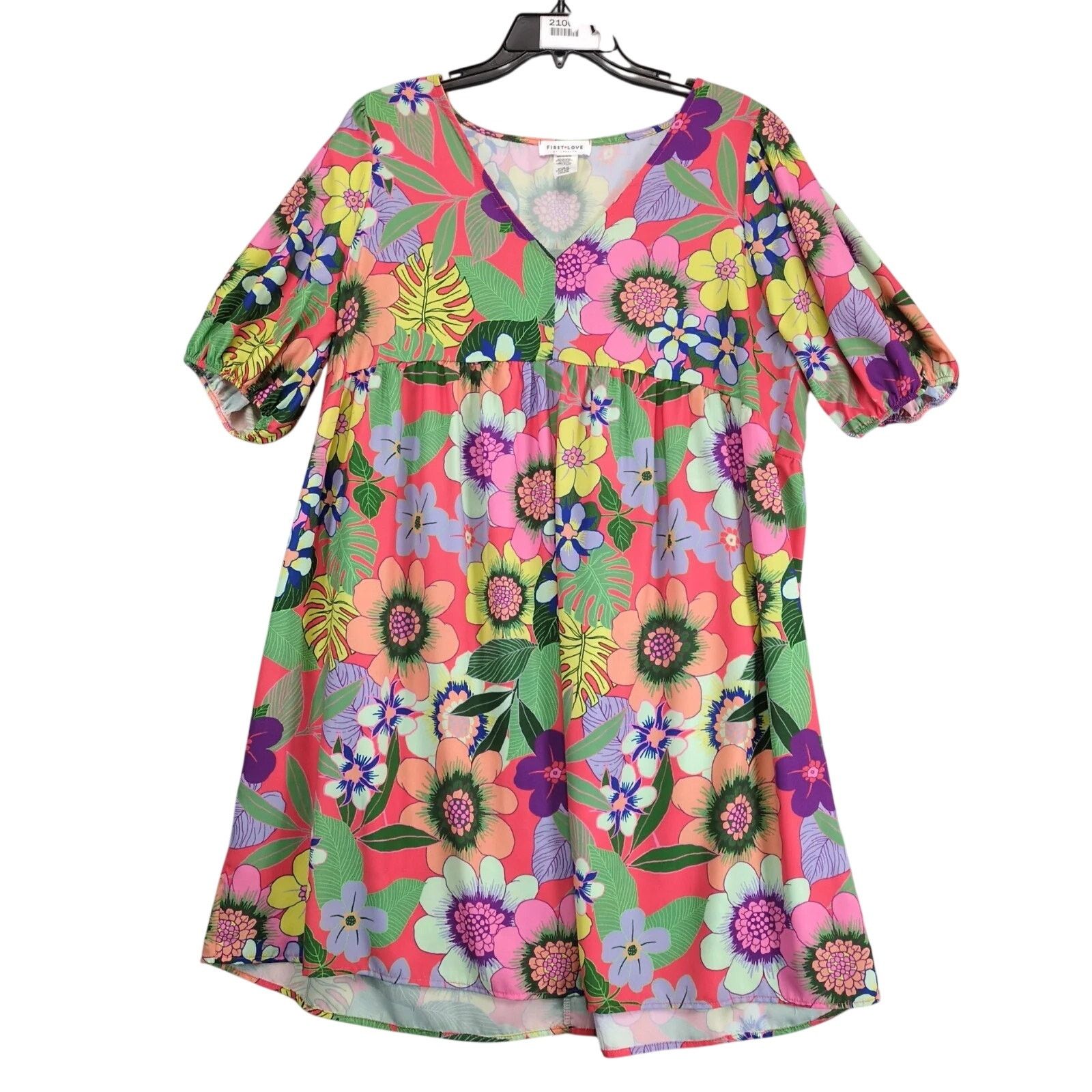 Vintage First Love Lovelyn Tropical Floral Babydoll Dress L Boho Size L / US 10 / IT 46 - 1 Thumbnail