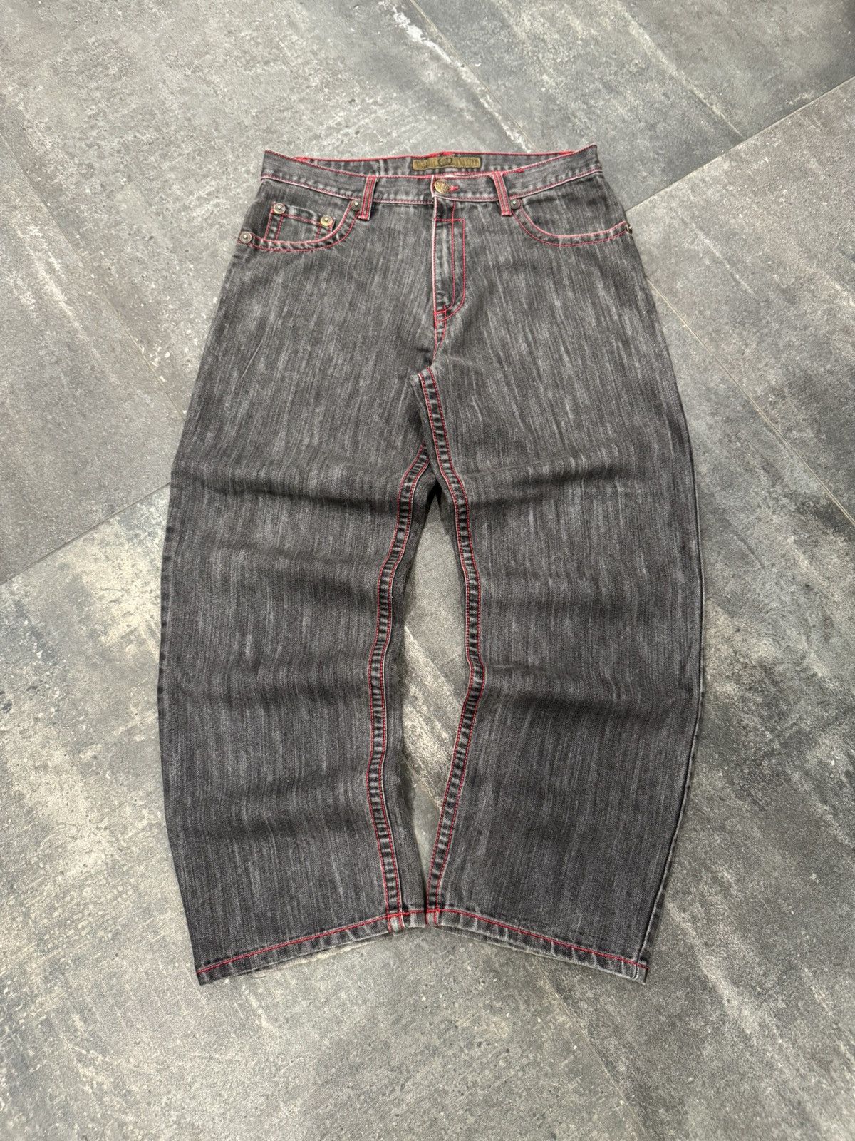 Southpole Vintage Y2K Design Lab Premium Black & Red Denim Pants 34x30 Size US 34 / EU 50 - 2 Thumbnail