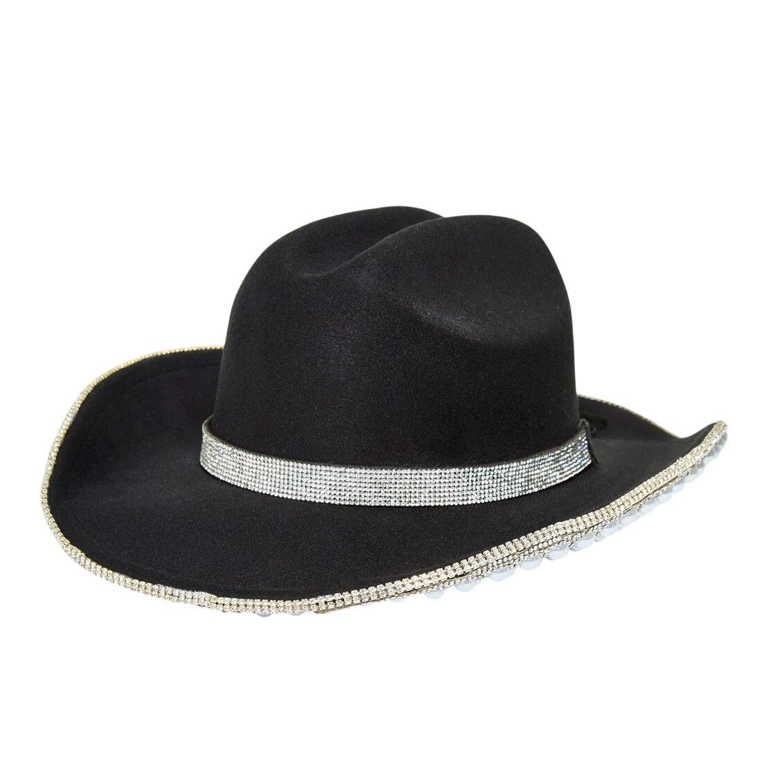 NEW | Black Cowboy Hat with Faux Pearl Crystal Embellishment display picture 3