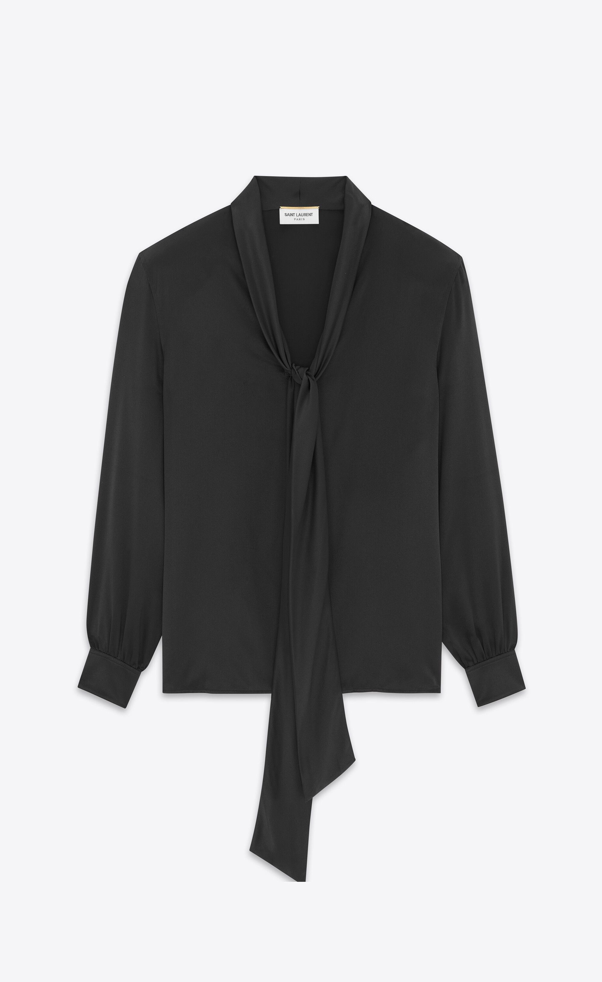 Saint Laurent Paris o1bcso1str1224 Lavalliere Neck Shirt In Silk Satin in Black Size US M / EU 48-50 / 2 - 2 Thumbnail