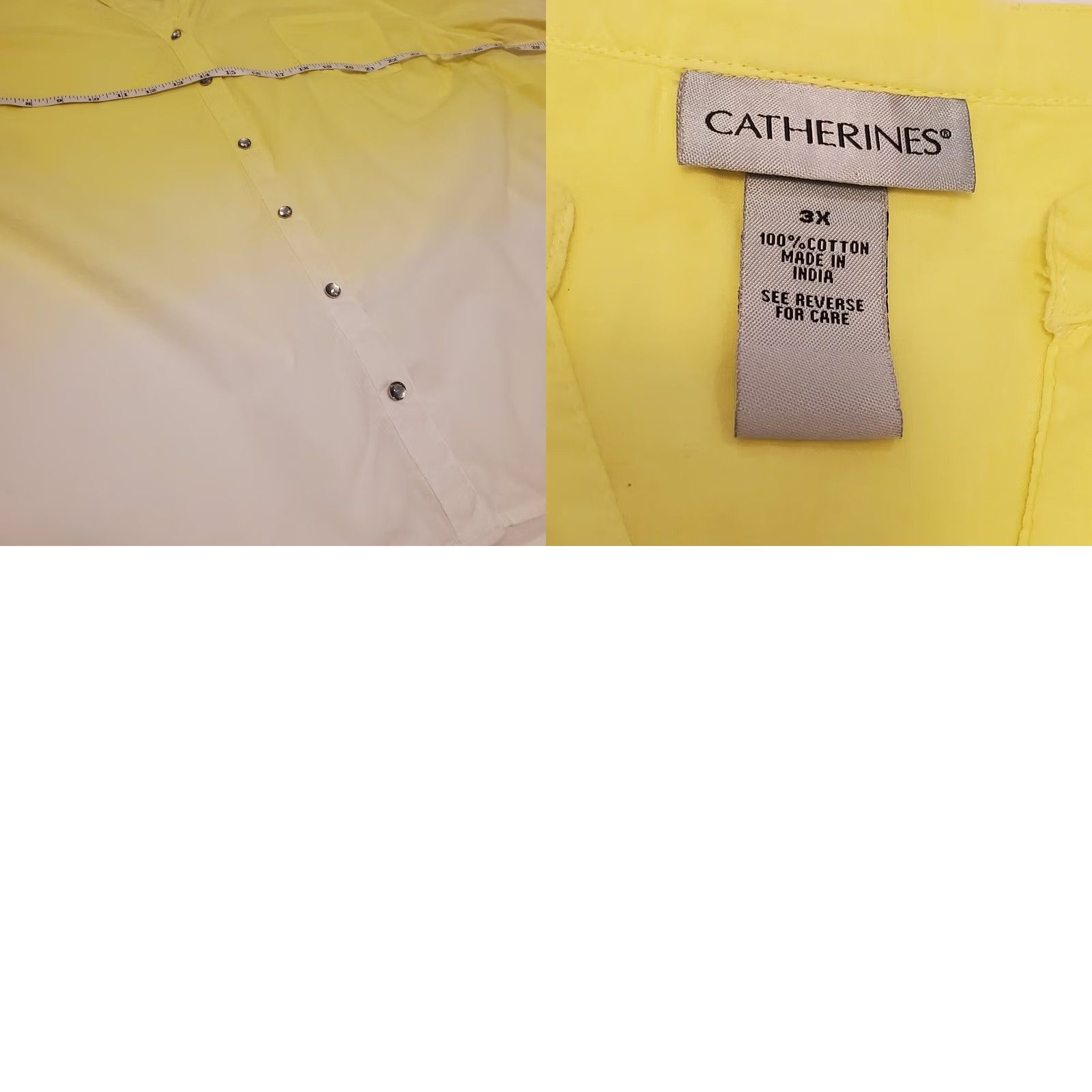 Vintage Catherine's Plus Sz 3X Yellow Ombre Button Down Blouse Rhinestones Roll Tab Sleeve Women Size XXL / US 16-18 / IT 52-54 - 8 Thumbnail