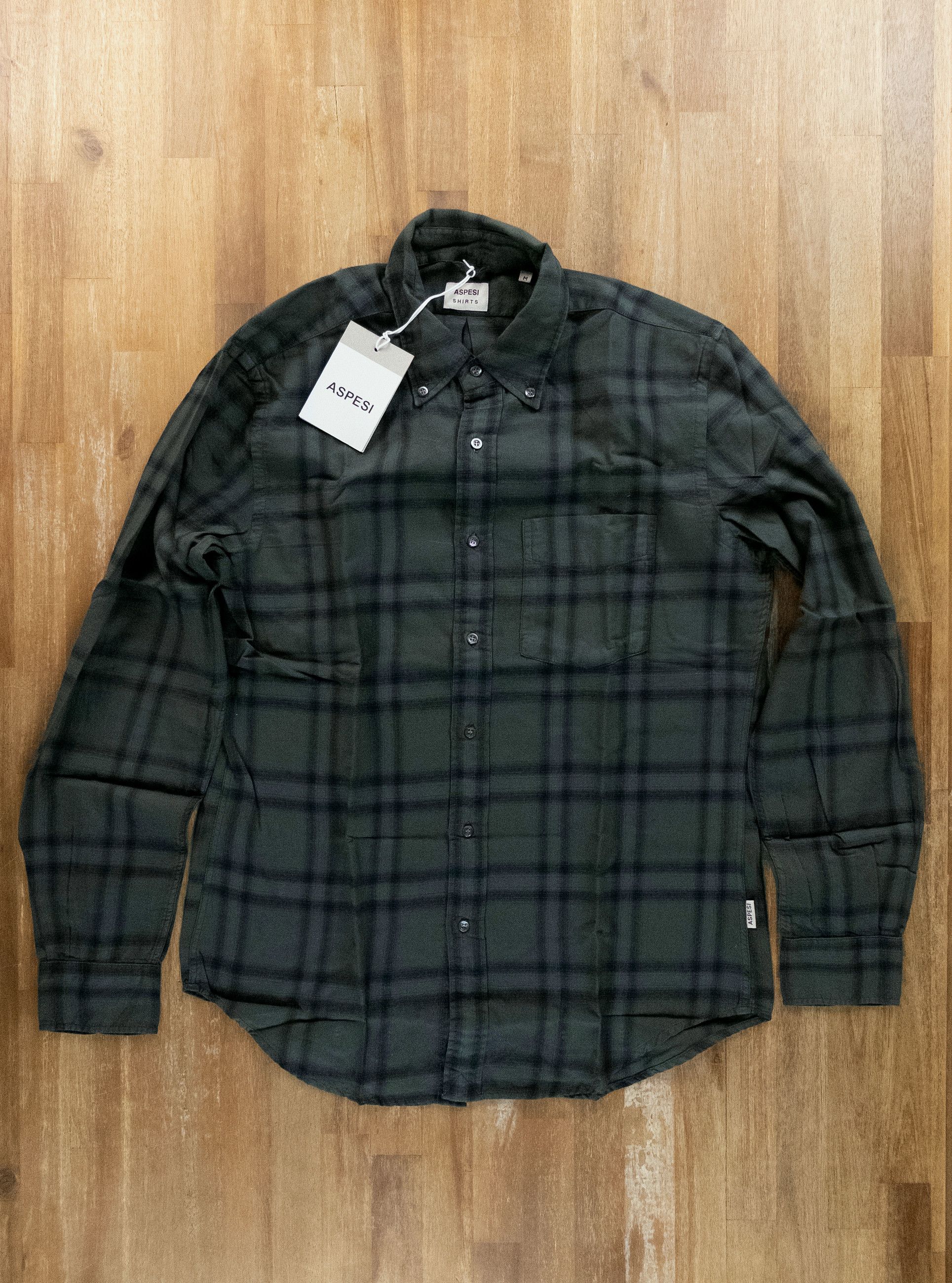 ASPESI New Robert green plaid button down flannel shirt M