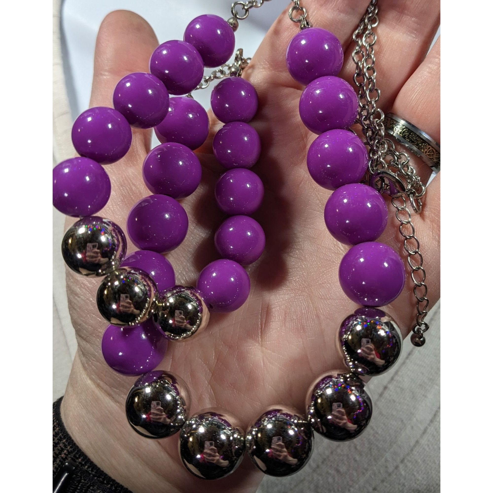 Other Retro 80s Style Purple And Silver Chunky Beaded Multilayer N Size ONE SIZE - 5 Thumbnail
