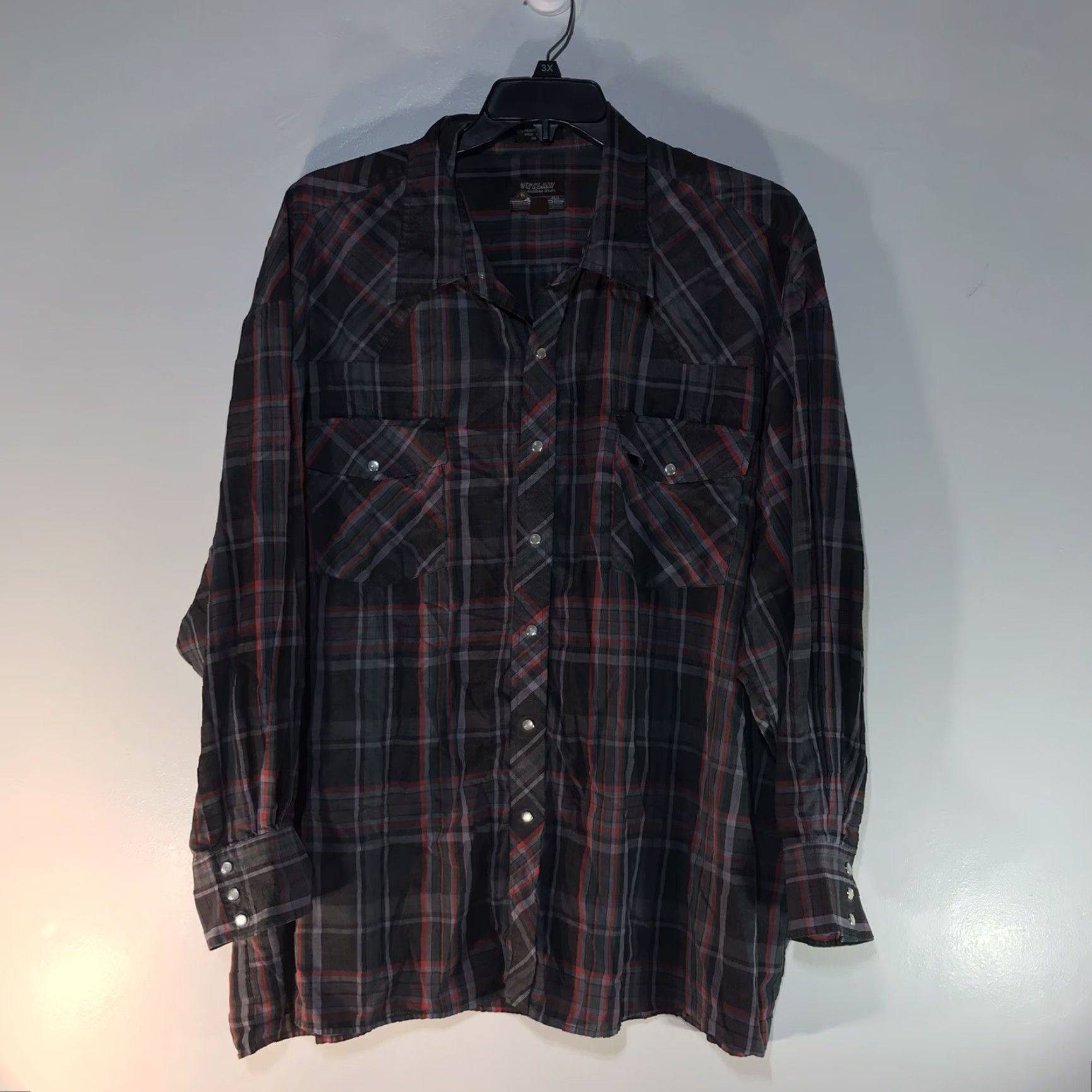Vintage Outlaw Western Wear Shirt Multi-Plaid Pearl Snap Shirt Womens Size 3X Collared Button-Up Country of Origin China Size XXL / US 16-18 / IT 52-54 - 2 Thumbnail