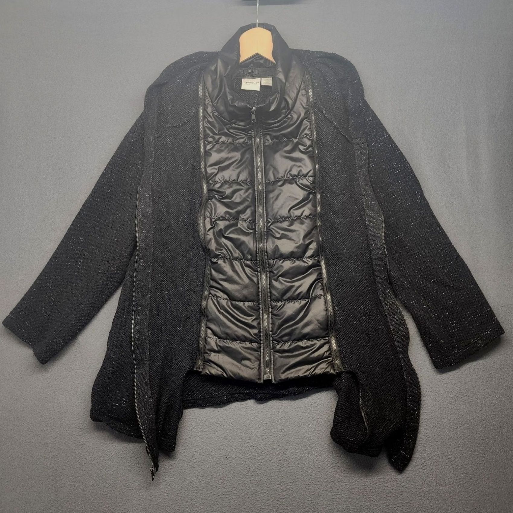 Vintage Chicos Zenergy Jacket Womens 3 US XL Black Detachable Lining Full Zip Hood Jacket Womens Long Sleeve Menagerie? Size L / US 10 / IT 46 - 2 Thumbnail