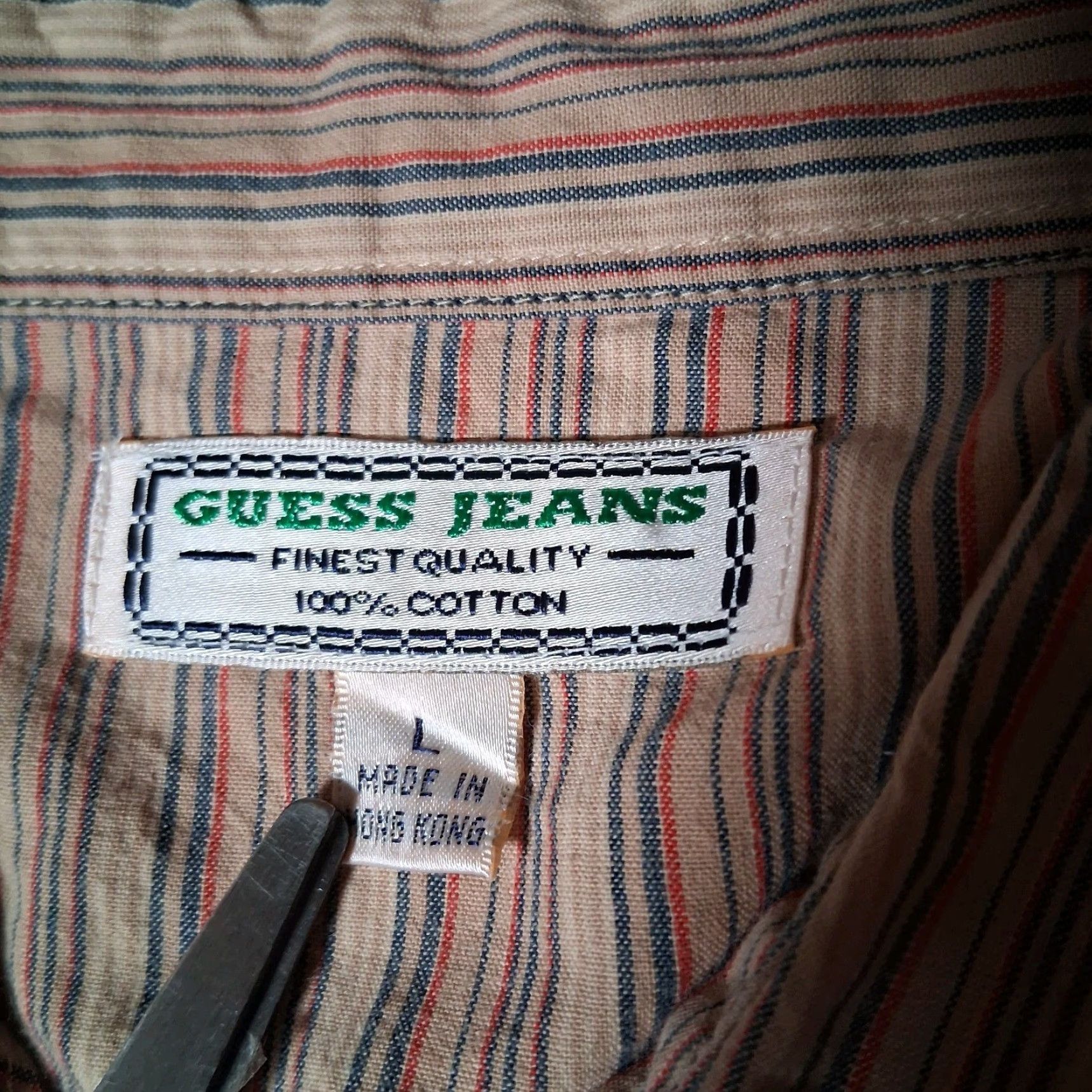 Guess VINTAGE Guess Jeans Shirt Men L Beige Striped Button Up SAMPLE 90s 1990s Cotton Carded? Size US L / EU 52-54 / 3 - 7 Thumbnail