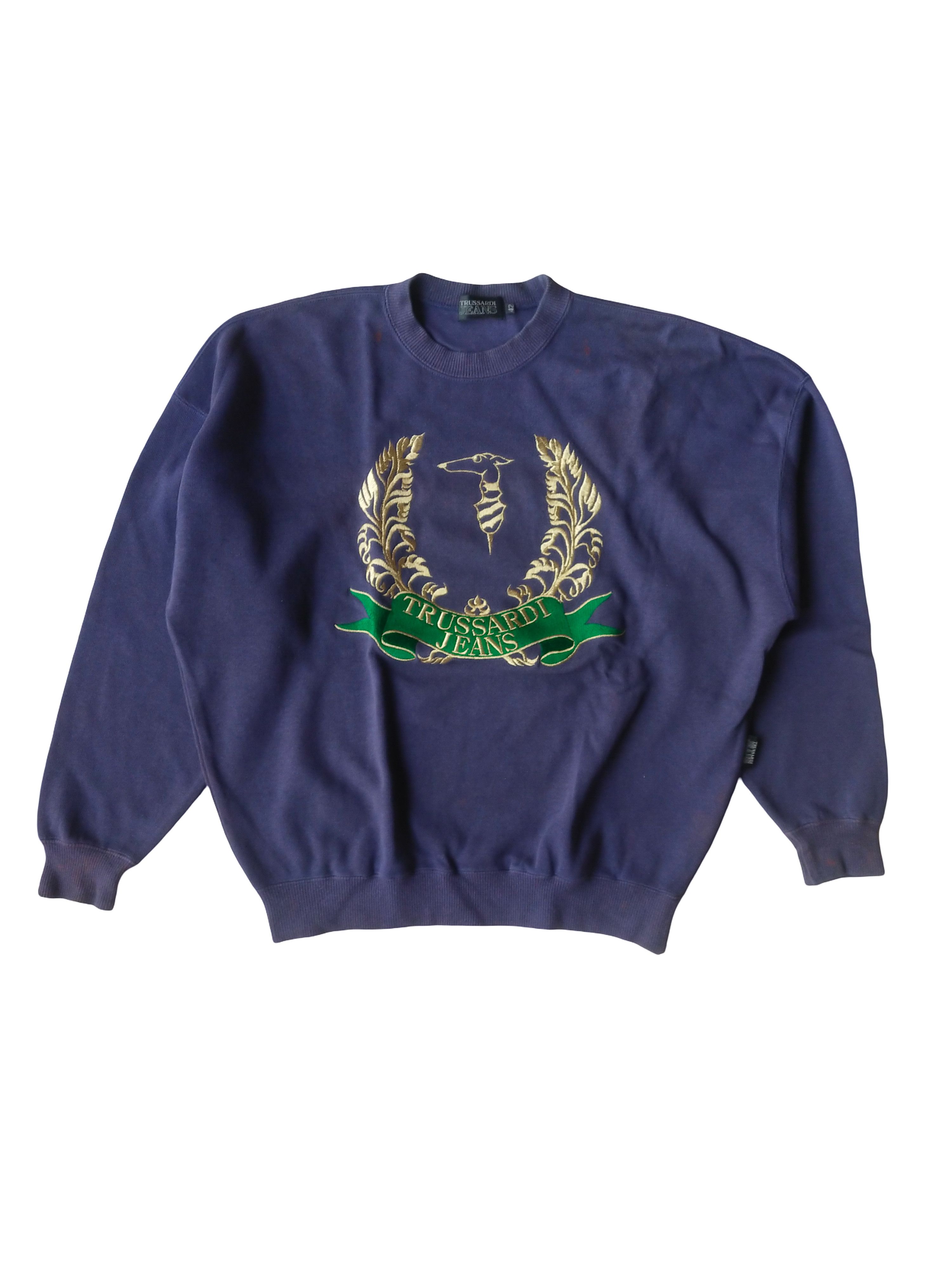 Trussardi 90s Trussardi Jeans Big Spellout Embroidered Logo Sweatshirt Size US L / EU 52-54 / 3 - 1 Thumbnail