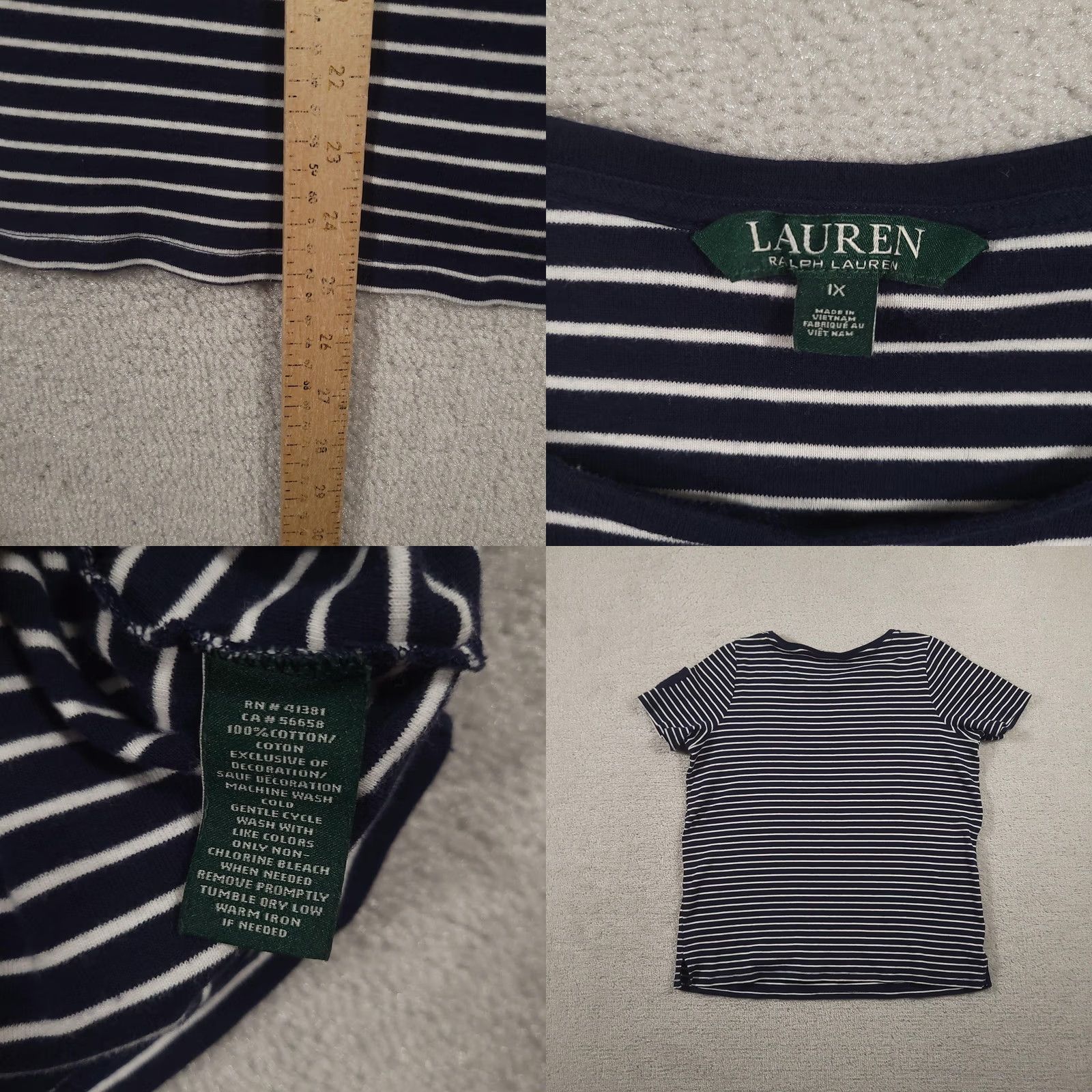 Ralph Lauren Lauren Ralph Lauren Shirt Womens 1X Navy Striped Short Sleeve Crewneck RL Logo Size XL / US 12-14 / IT 48-50 - 8 Thumbnail