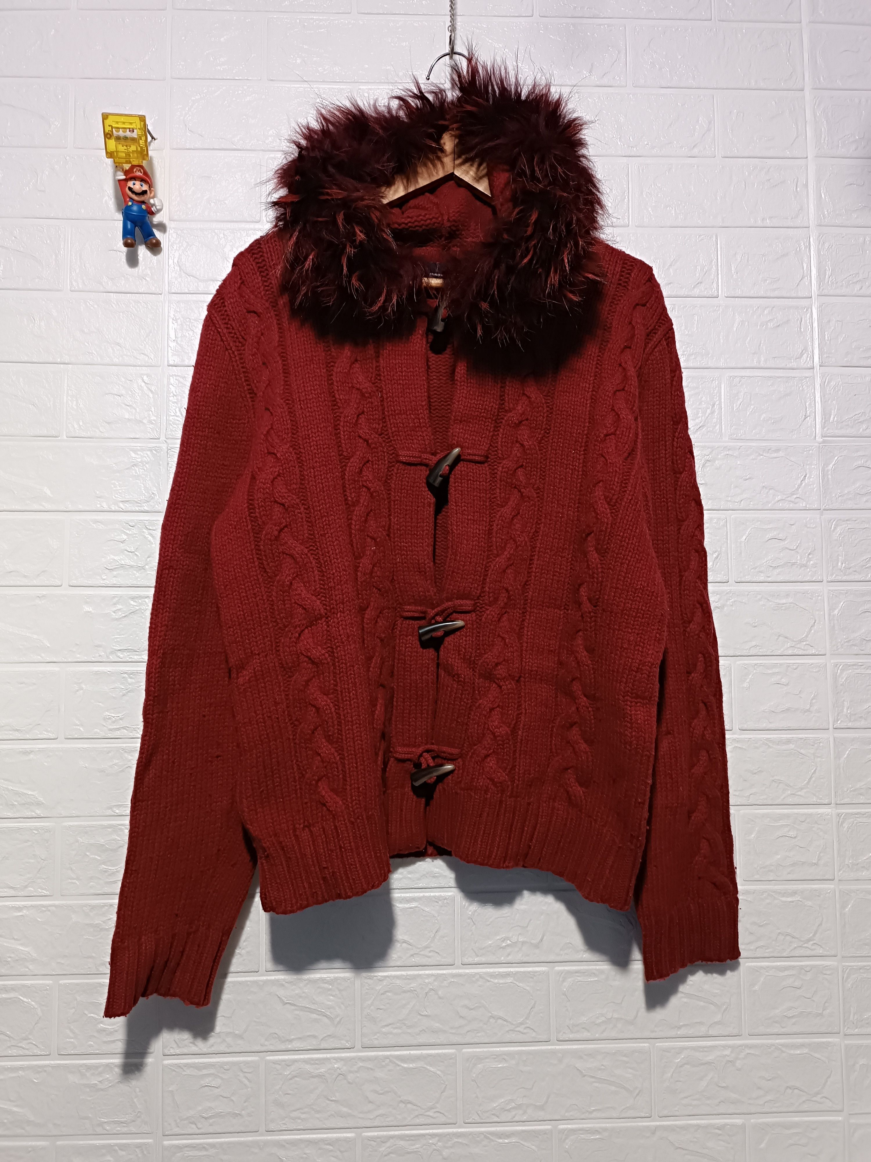 Red Knit Wool Fur Hoodie