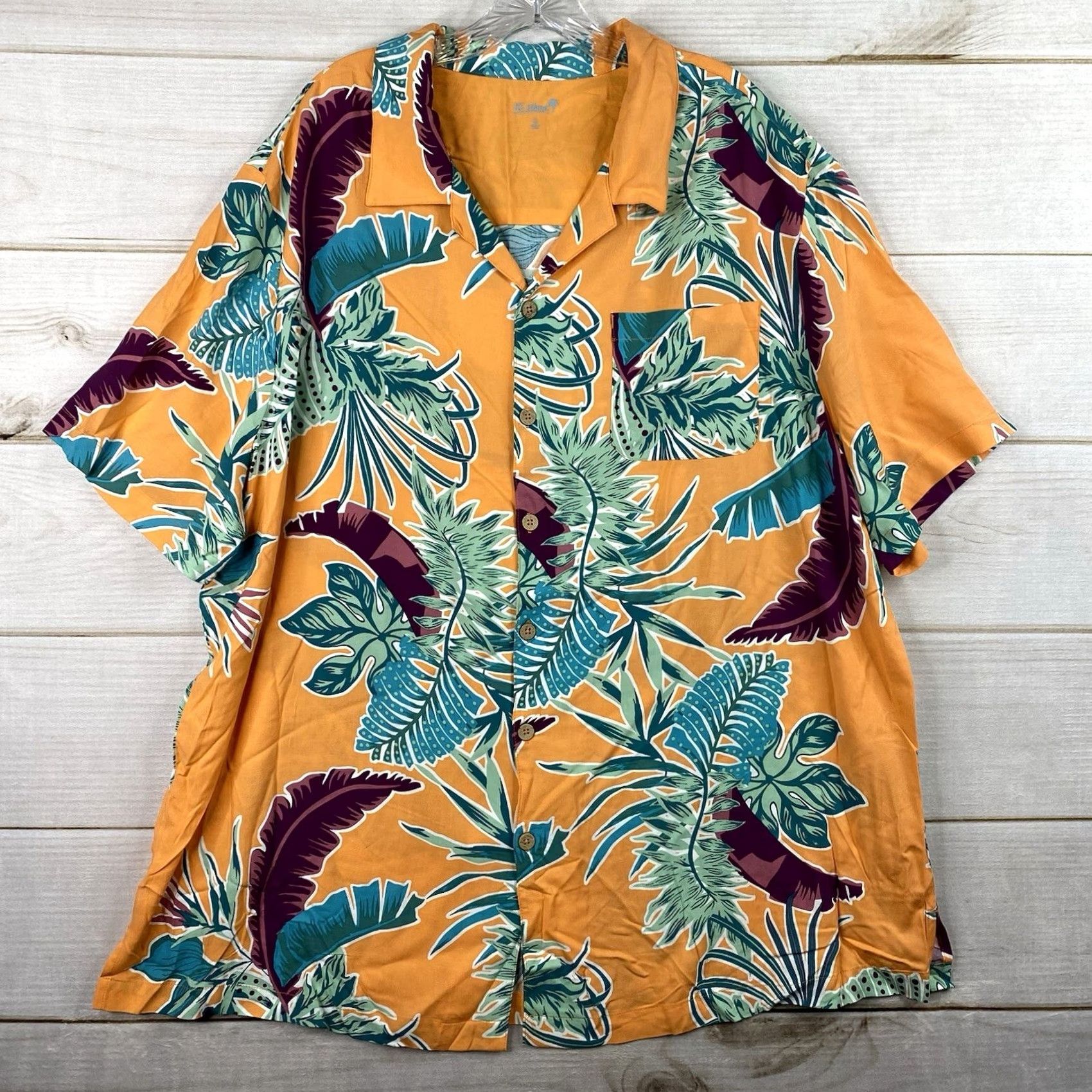 Vintage KS Island Shirt Mens 2XL Orange Hawaiian Floral Short Sleeve Button Up Collared Casual Size US XXL / EU 58 / 5 - 2 Thumbnail