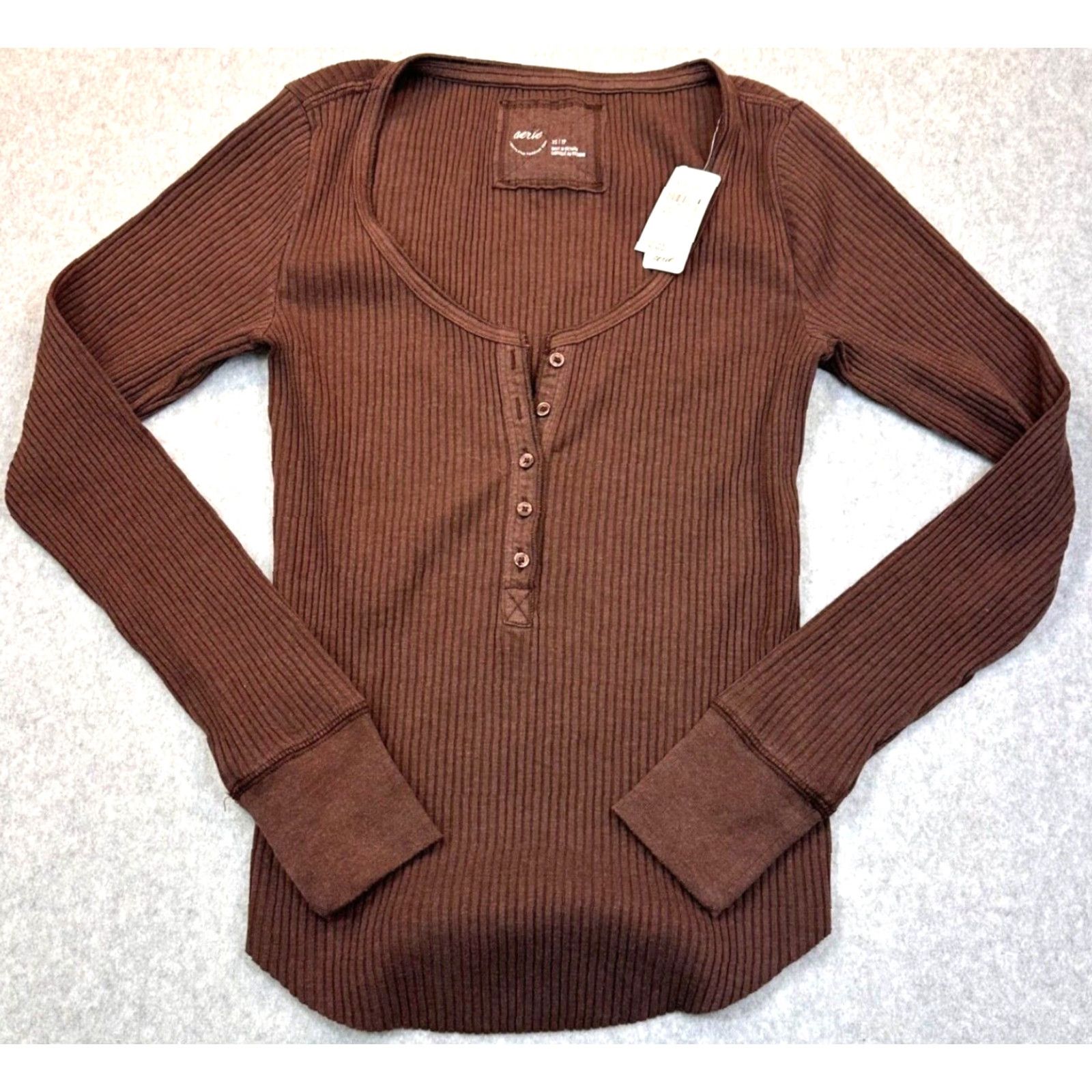 Vintage Aerie Sweater Women's XS Brown Ribbed Long Sleeve NWT Stretch Fits Pullover Casual Shirt Size XS / US 0-2 / IT 36-38 - 2 Thumbnail