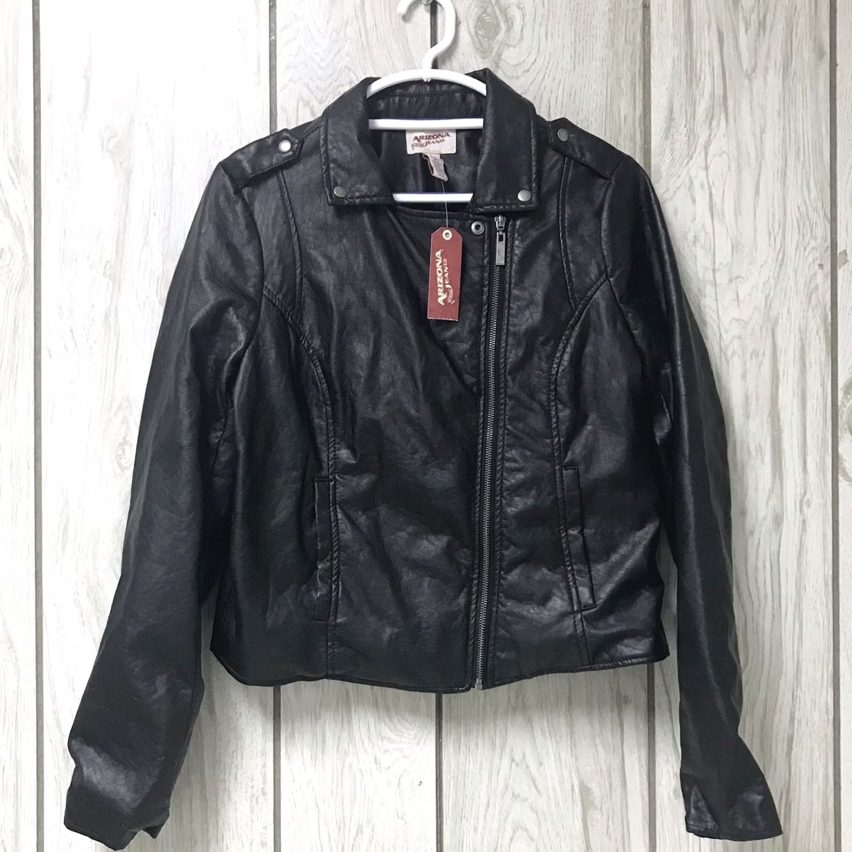 Vintage Arizona Jeans Women Black Faux Leather Motorcycle Jacket L Size 36" / US 14 / IT 50 - 2 Thumbnail