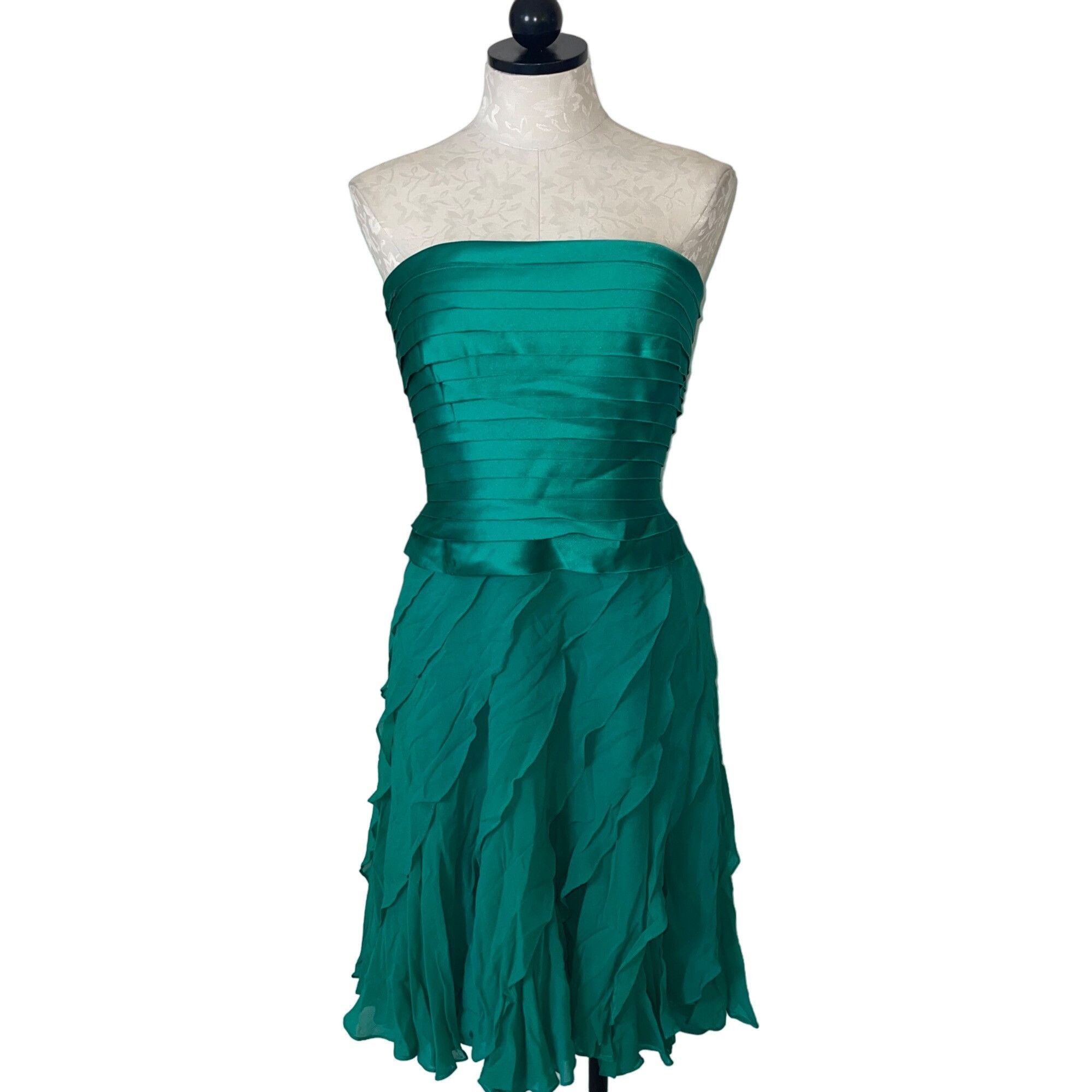 Tadashi Vintage Dress Size Medium Green Layer Chiffon Silk S