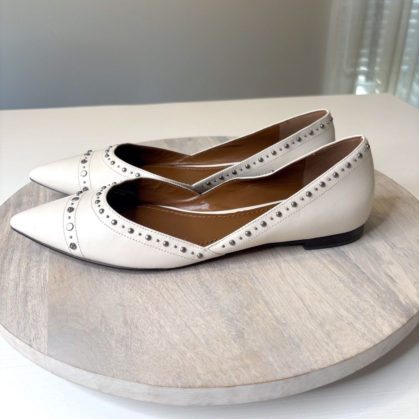 Coach Coach Valintina White Leather Flat Studded Shoes Size 10 B Size US 10 / IT 40 - 2 Thumbnail