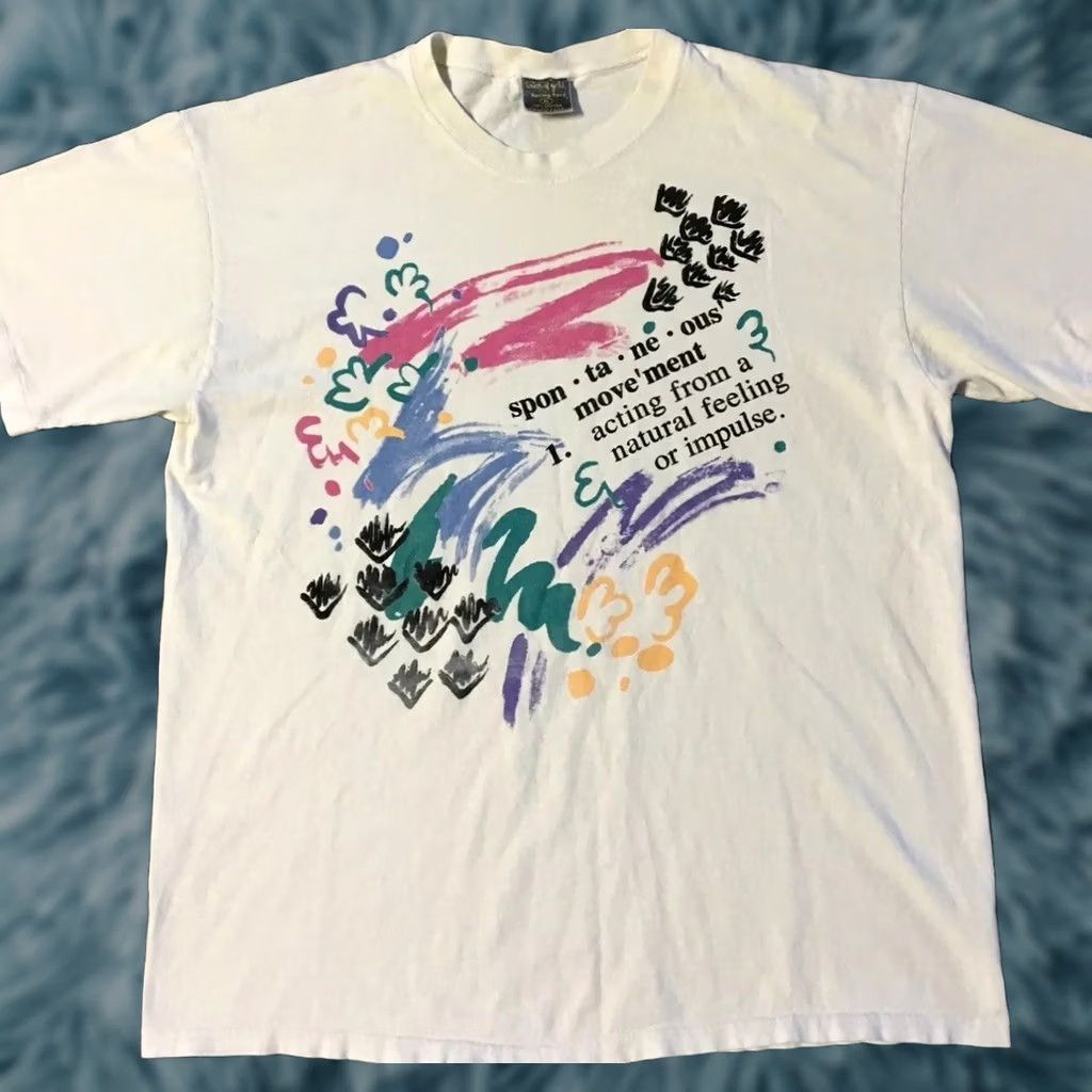 Vintage VINTAGE 90s Spontaneous Movement Shirt XL White Abstract Art Vaporwave Fun Single Stitch Shirt Mens XL White Abstract Art Vaporwave Fun Size US XL / EU 56 / 4 - 1 Thumbnail
