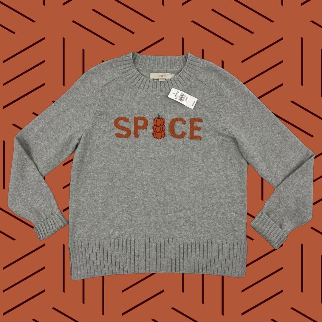Loft LOFT Sweater Womens XS Gray Knit Pumpkin Spice Coquette Crewneck Fall Autumn NEW Size XS / US 0-2 / IT 36-38 - 1 Thumbnail