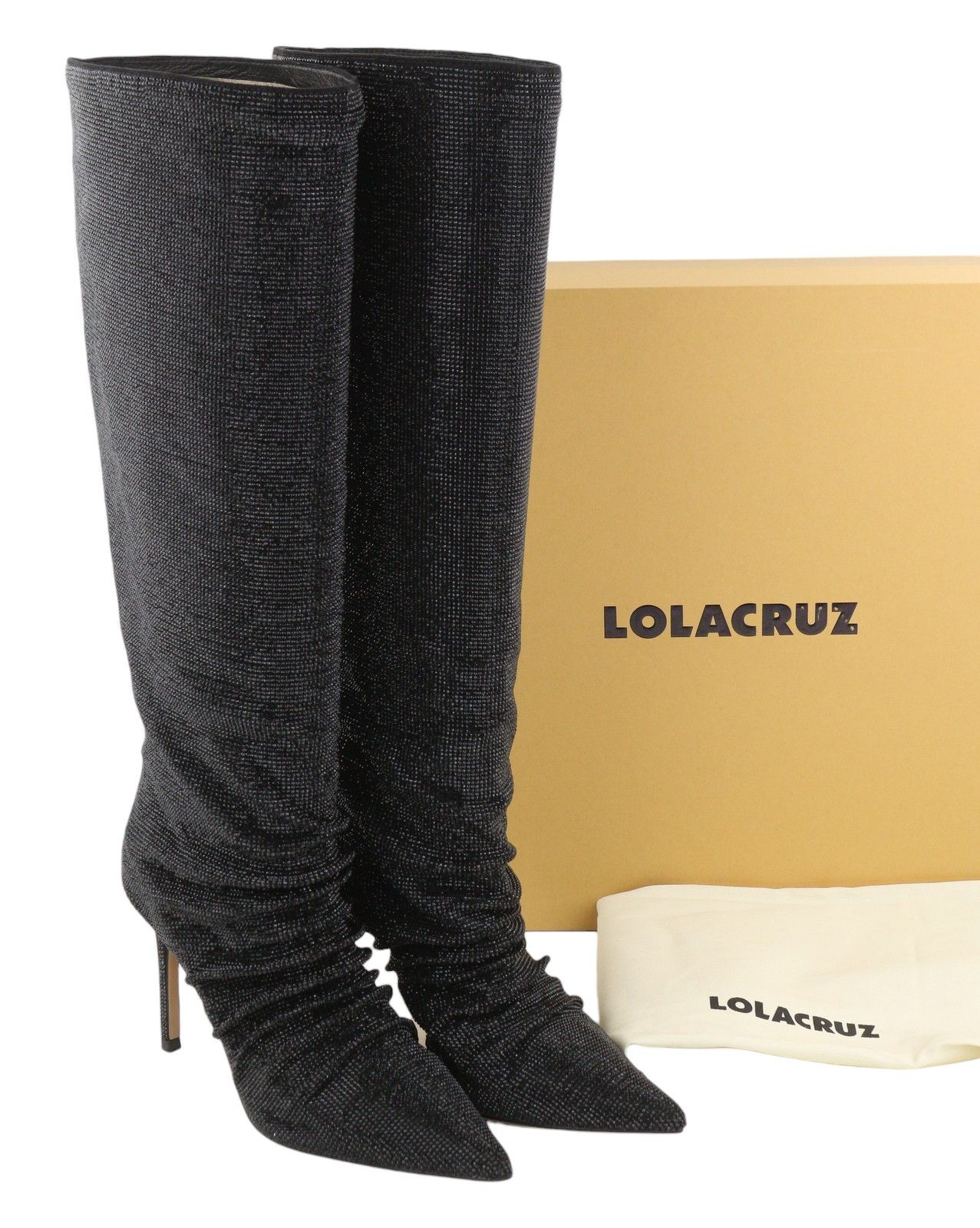 LOLA CRUZ LIEVIN EU37 Black Leather Glitter Shiny 87538