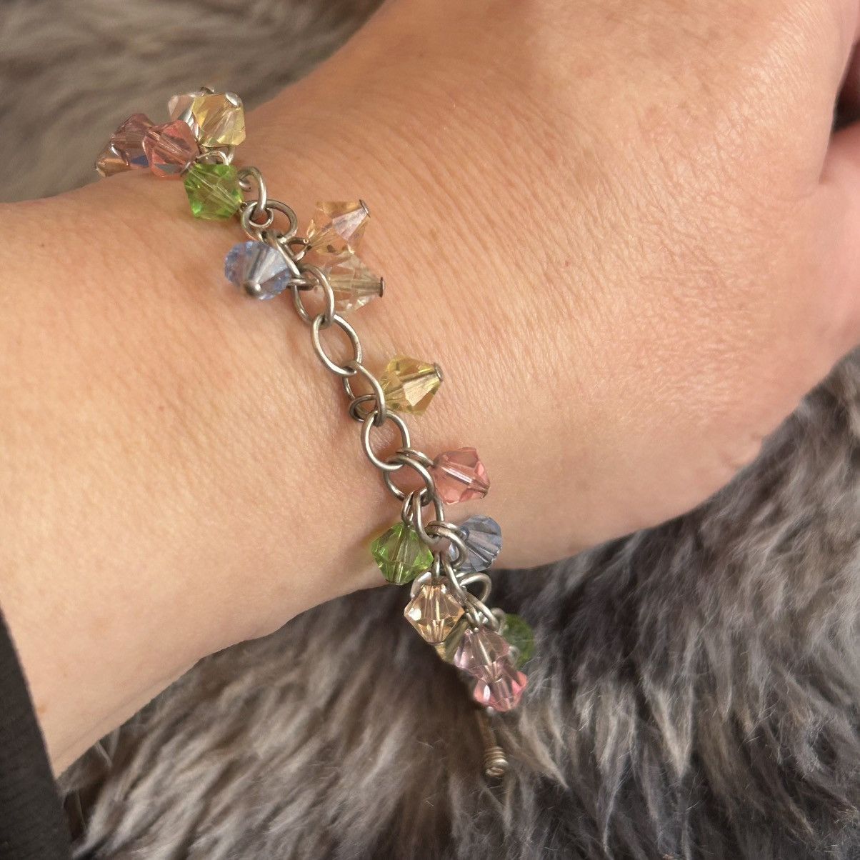 Vintage Pastel crystal 925 sterling silver bracelet Size ONE SIZE - 2 Thumbnail