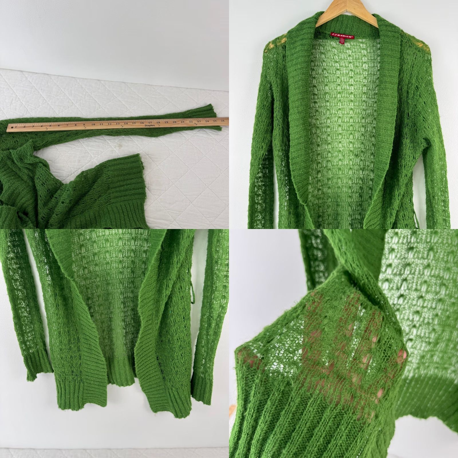 Vintage JJ Basics Cardigan Sweater Womens L Green Mohair Blend Open Knit Shawl Collar Size L / US 10 / IT 46 - 8 Thumbnail