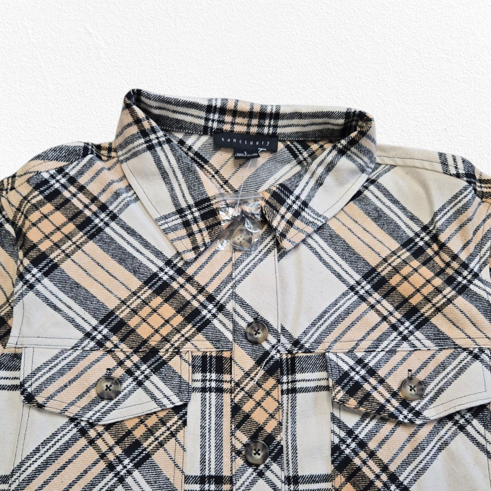 Sanctuary Sanctuary Beige Plaid Button Up Flannel Shacket Size Large Size L / US 10 / IT 46 - 5 Thumbnail