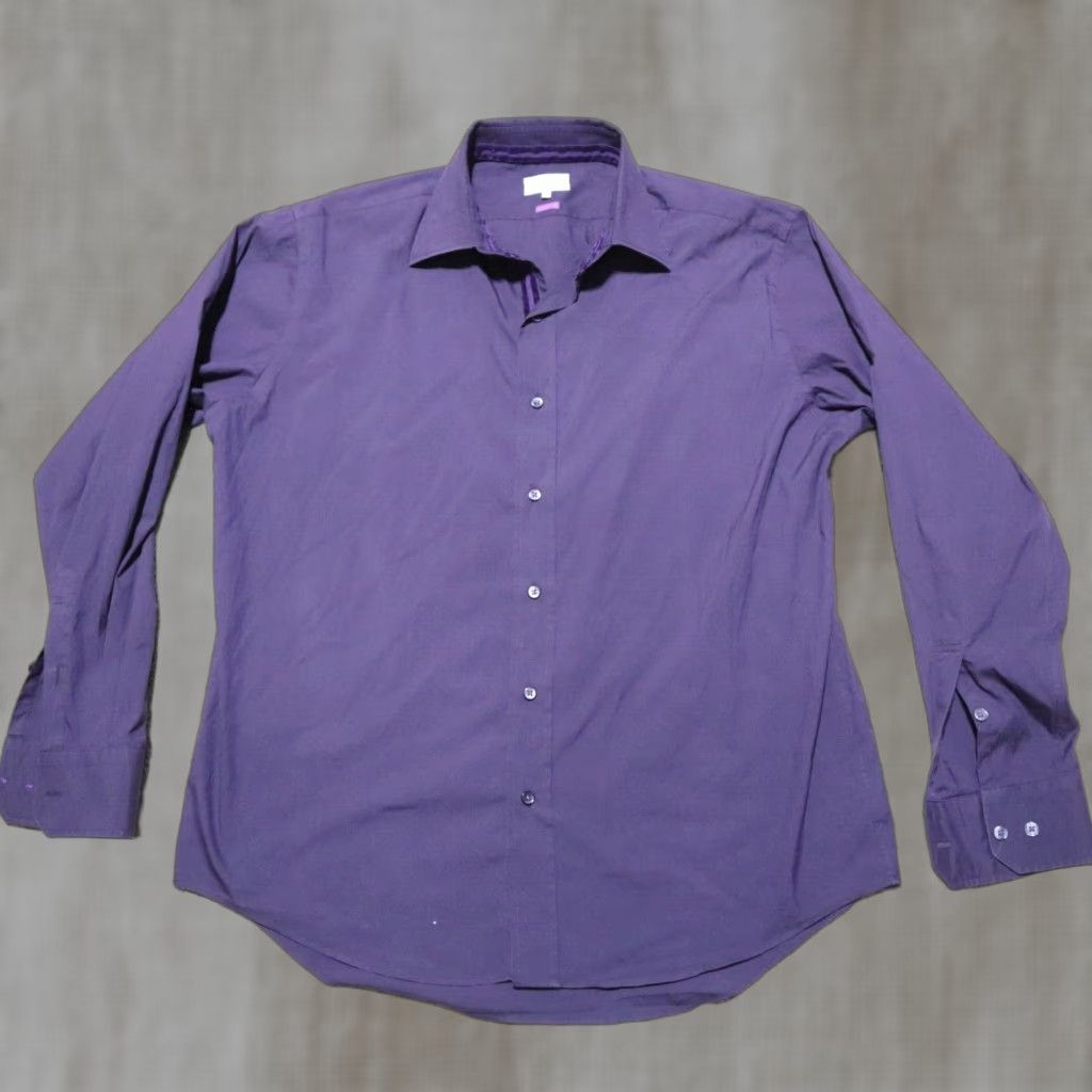 Lorenzo Uomo Lorenzo Uomo Shirt Button-Down L Purple Mens Long Sleeve Cotton Solid Sleeve Button Front Oxford Shirt Size US L / EU 52-54 / 3 - 1 Thumbnail