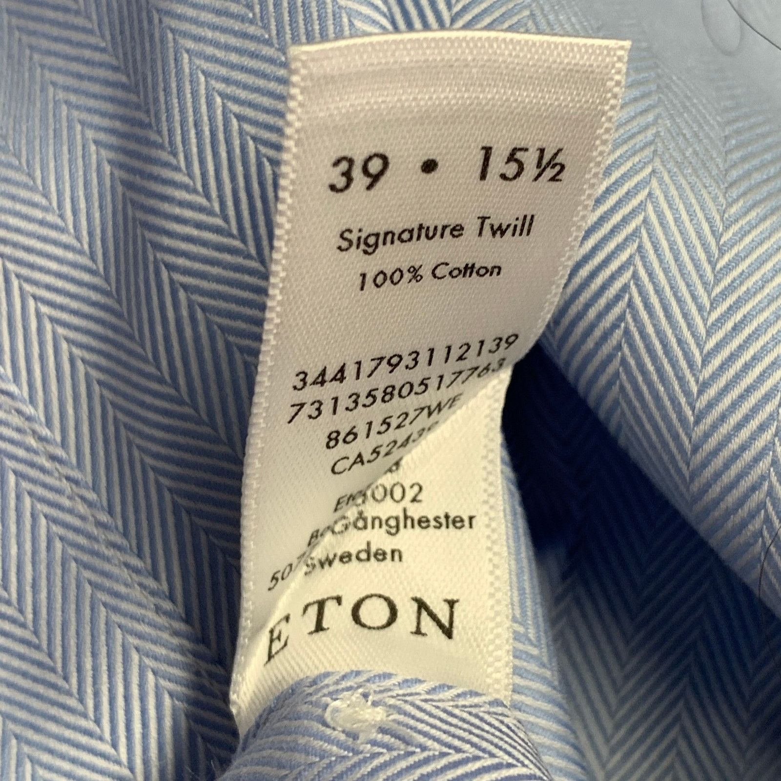 Eton S Blue Herringbone Cotton Curved Cutaway Long Sleeve Shirt Size US S / EU 44-46 / 1 - 6 Thumbnail