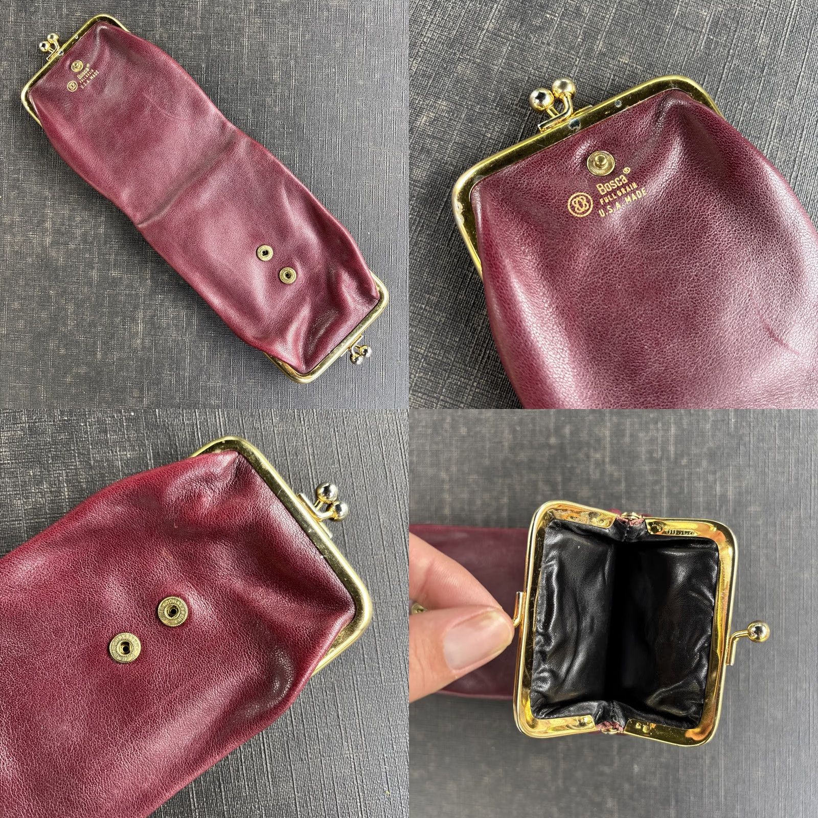 Bosca Bosca Double Kiss Lock Coin Pouch Purse Full Grain Leather USA MADE Burgundy Wallet Women Bag United States Coin Purse Size ONE SIZE - 8 Thumbnail