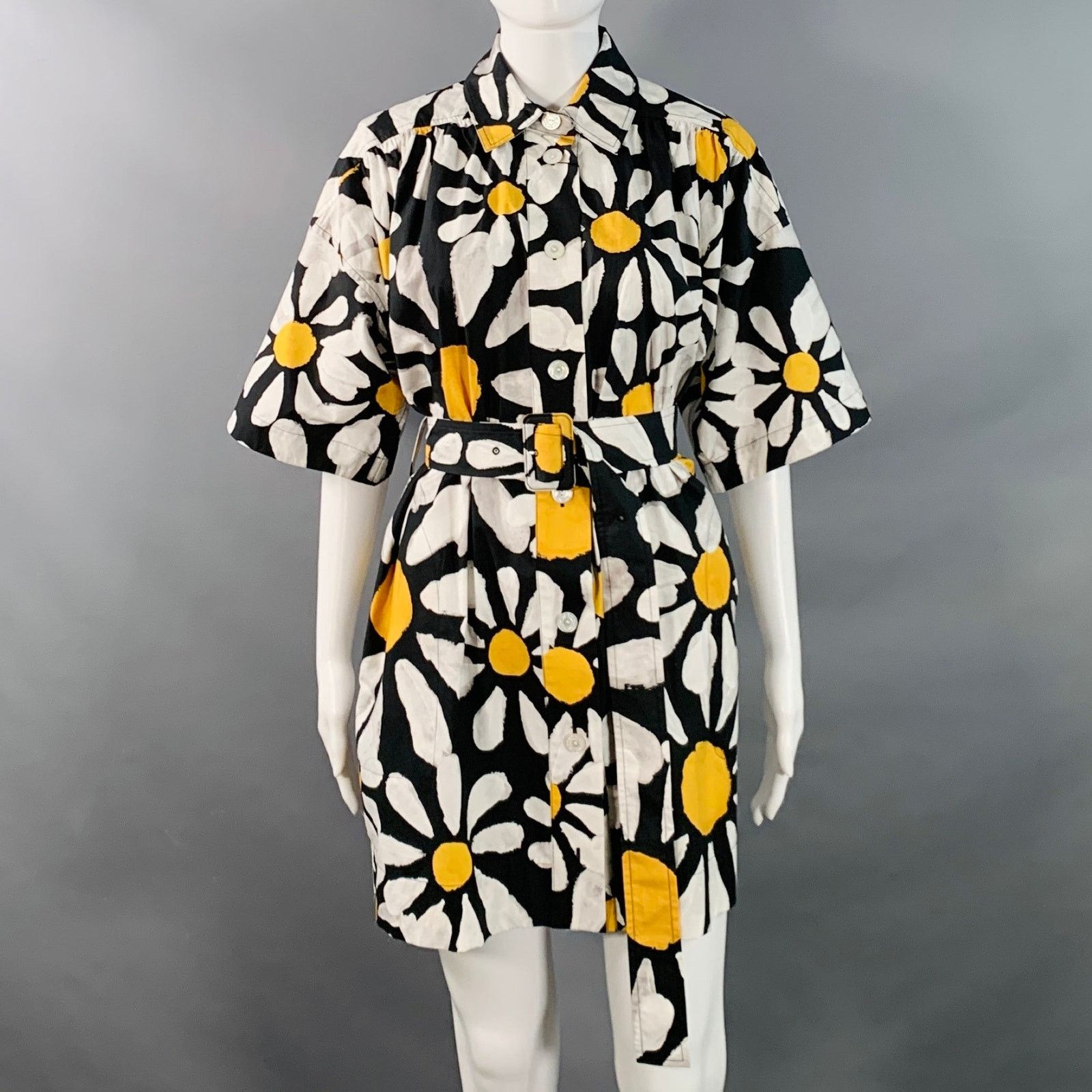Marni Euphoria Black White Yellow Poplin Floral Pockets Belted Size XS / US 0-2 / IT 36-38 - 1 Thumbnail