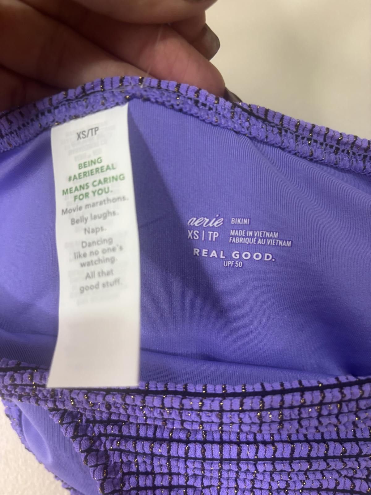 Designer Aerie Purple Textured Bikini Bottom - XS/Tp Size ONE SIZE - 3 Thumbnail