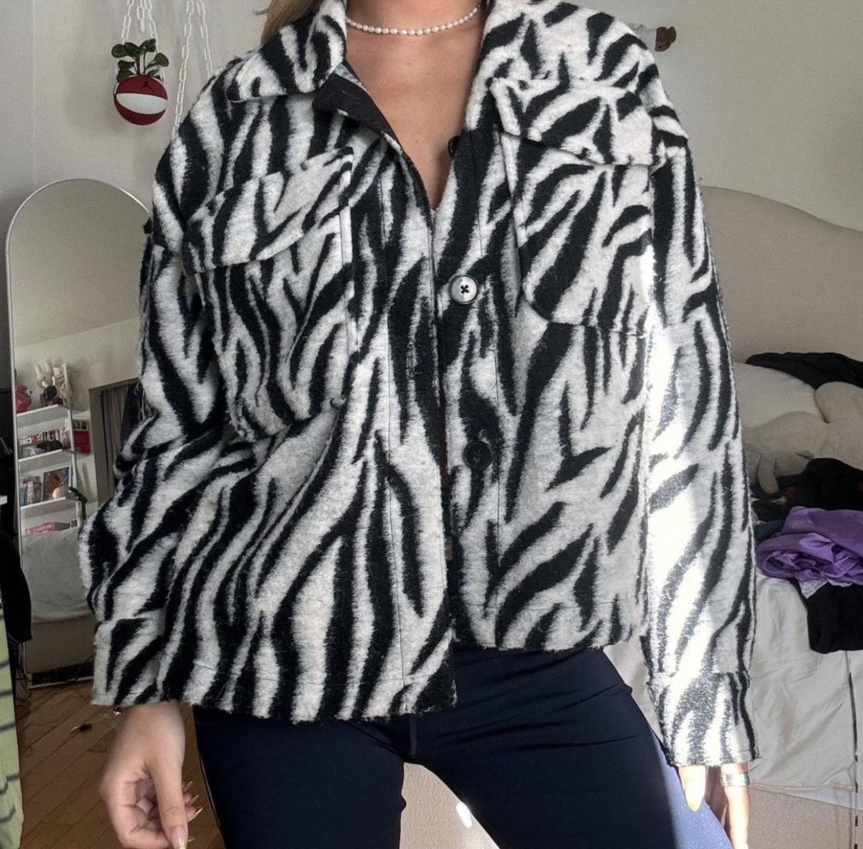 Bershka Bershka Zebra Print Wool Button Jacket M/L Size Size M / US 6-8 / IT 42-44 - 1 Thumbnail